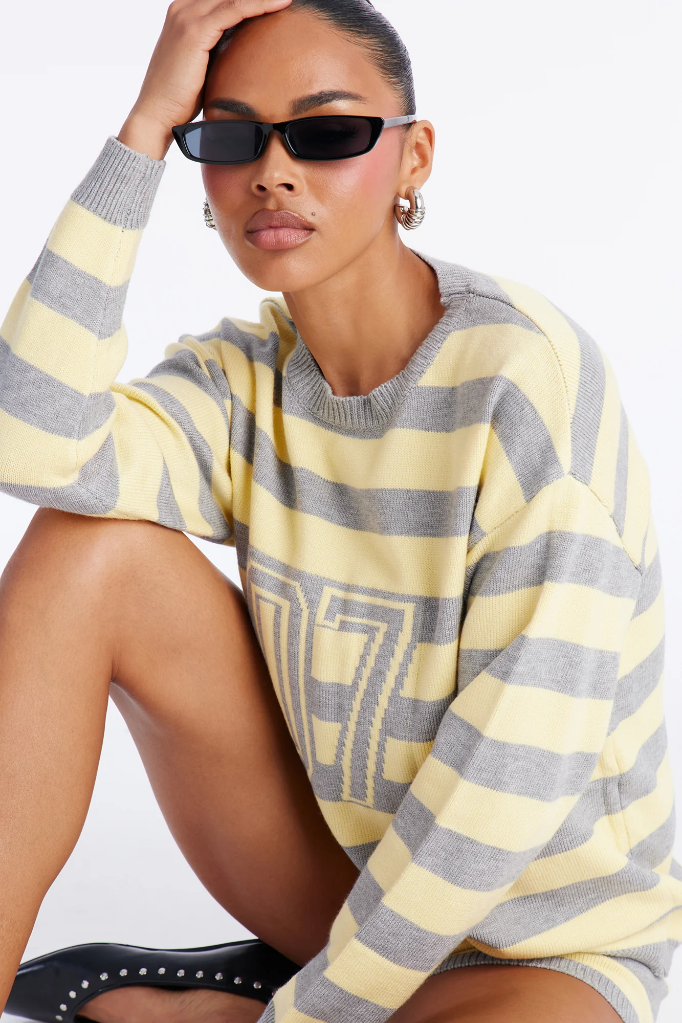 07' Babe Striped Sweater Short Set - Yellow/combo - Image 3