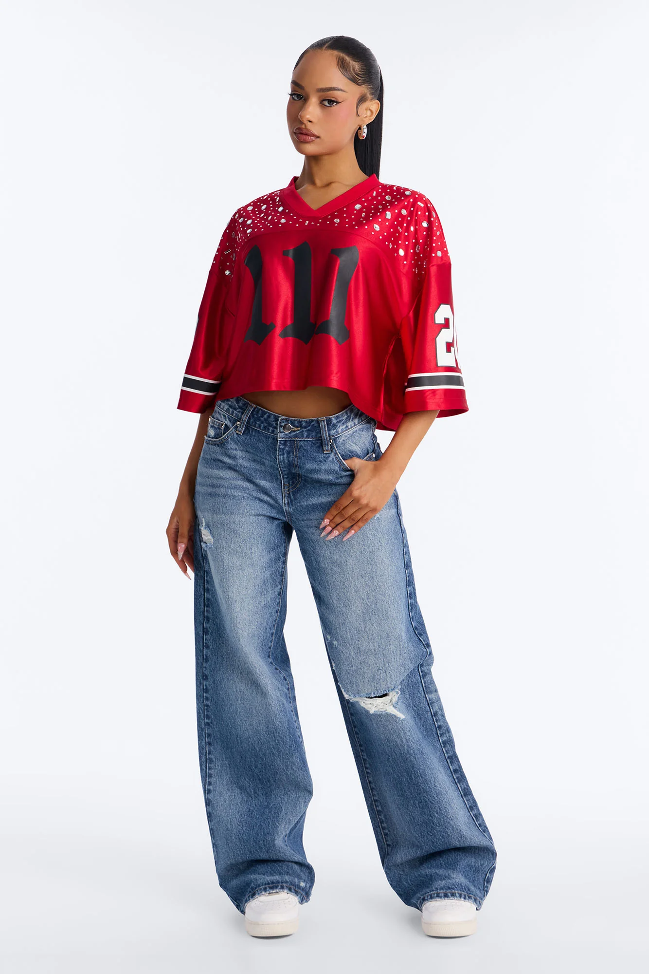 111 Angel Embellished Jersey - Red - Image 2