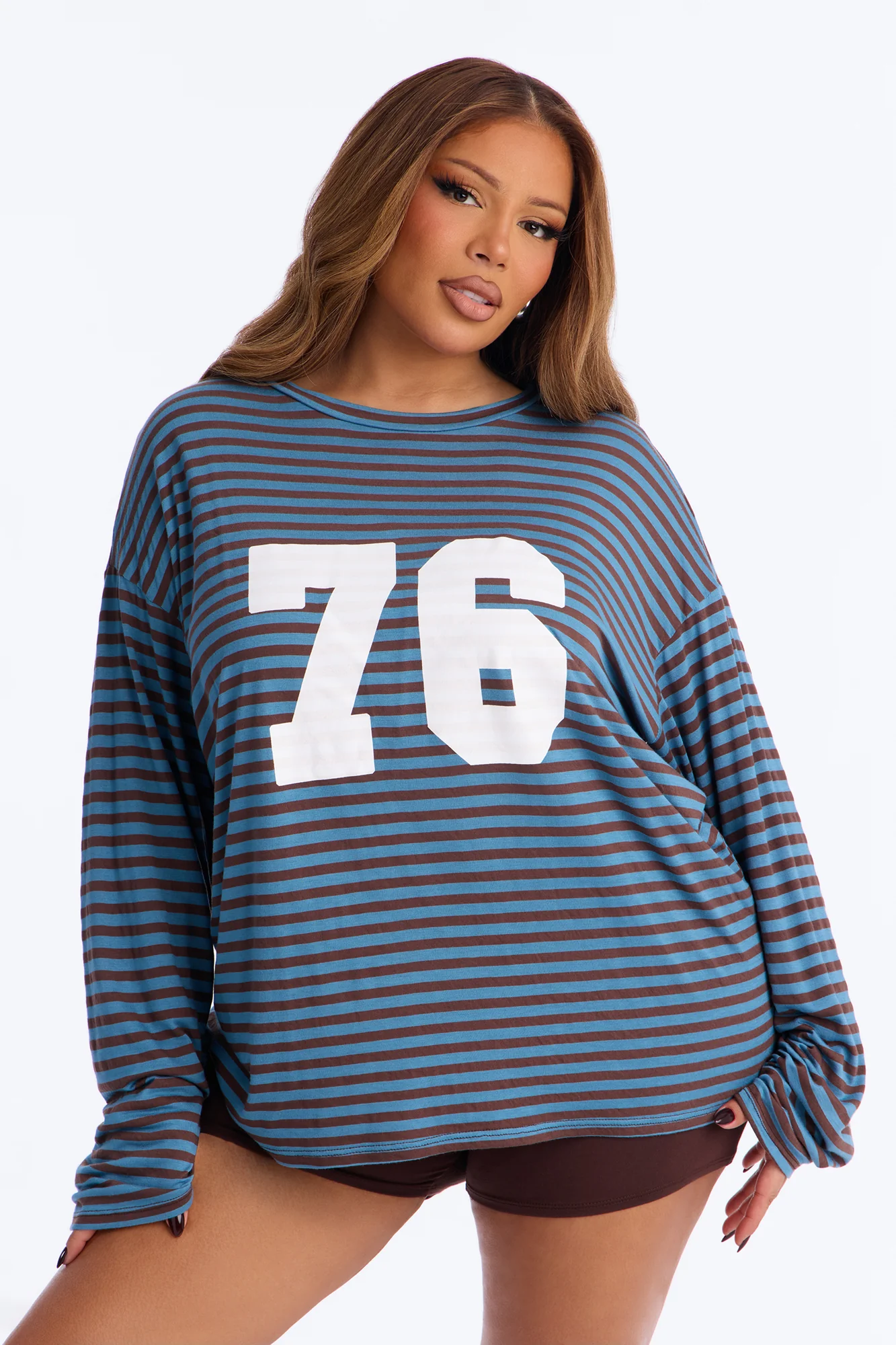 76' Chill Striped Biker Short Set - Blue/combo - Image 6