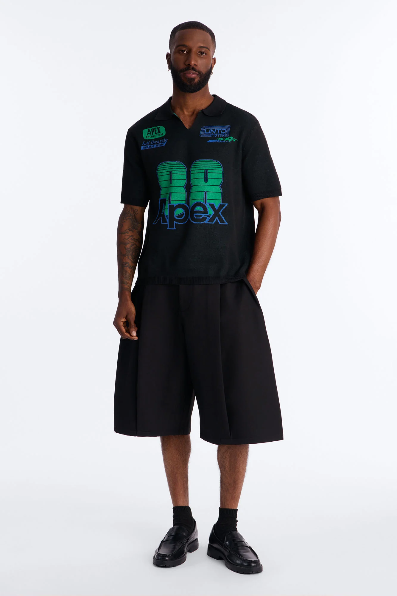 88 Apex Johnny Collar Knit Top - Black - Image 2