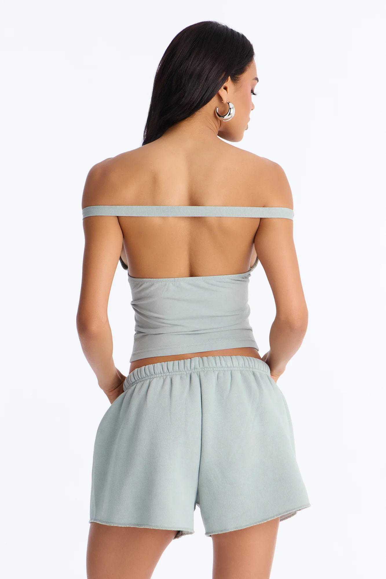 88' Vibe Off Shoulder Fleece Short Set - Sage - Image 4