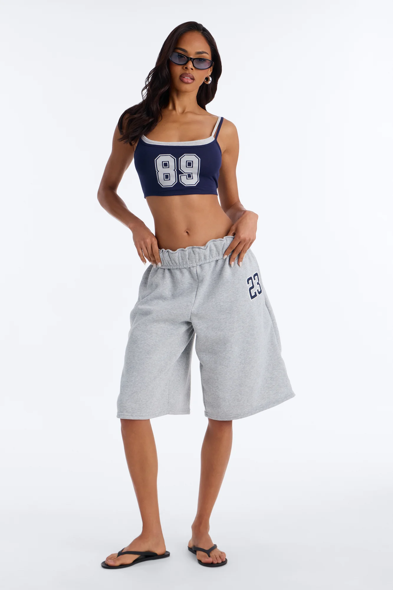 89 Double Layered Cropped Tank Top - Navy - Image 2