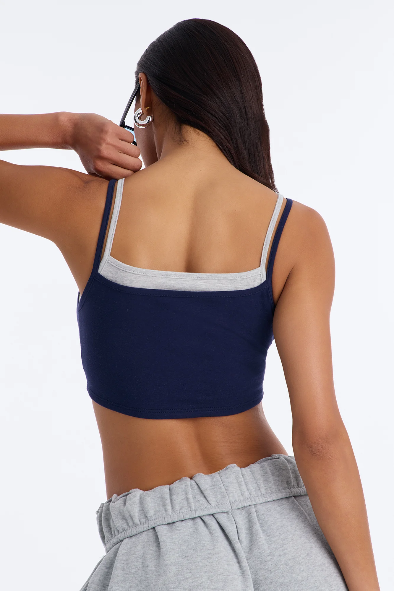 89 Double Layered Cropped Tank Top - Navy - Image 4