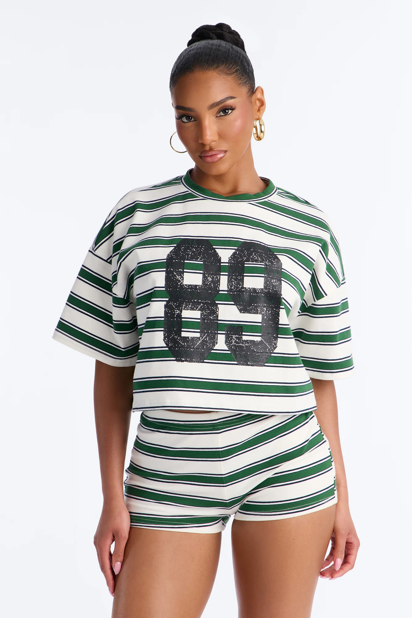 89' Vibes Striped Short Set - Green/combo
