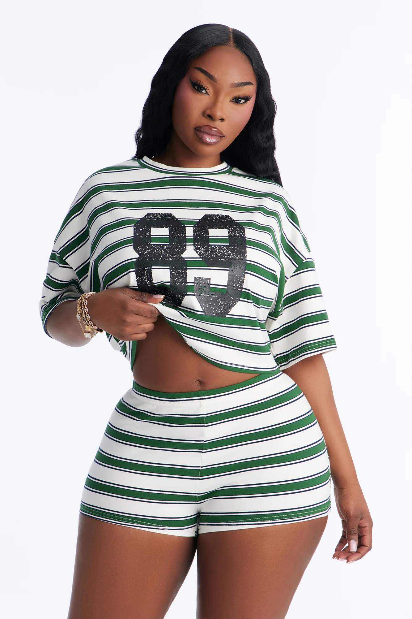 89' Vibes Striped Short Set - Green/combo - Image 6
