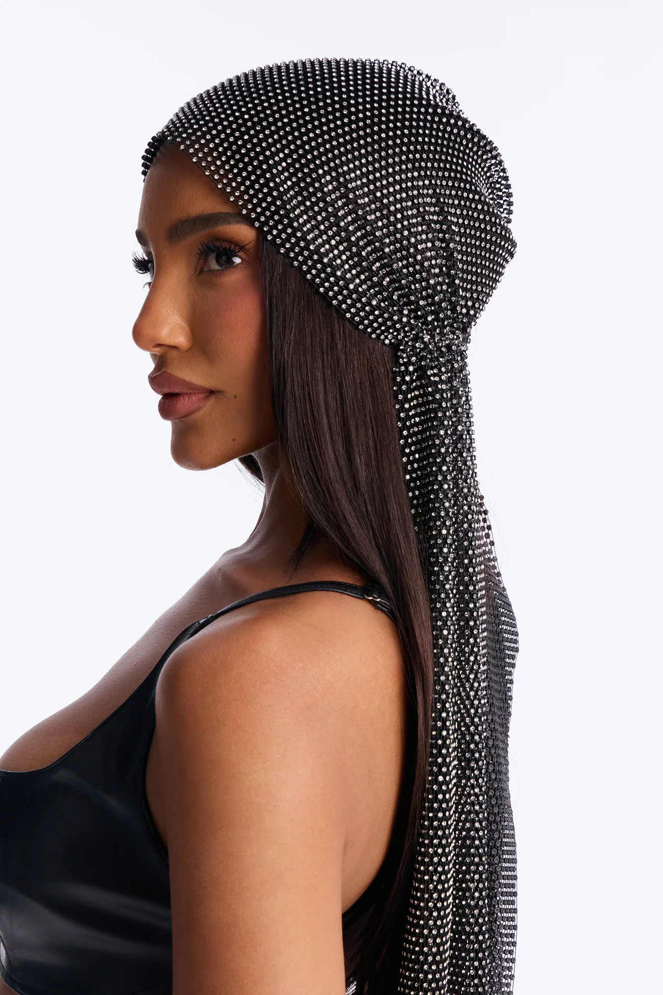 A Flash In The Night Oversized Rhinestone Head Scarf - Black - Image 3