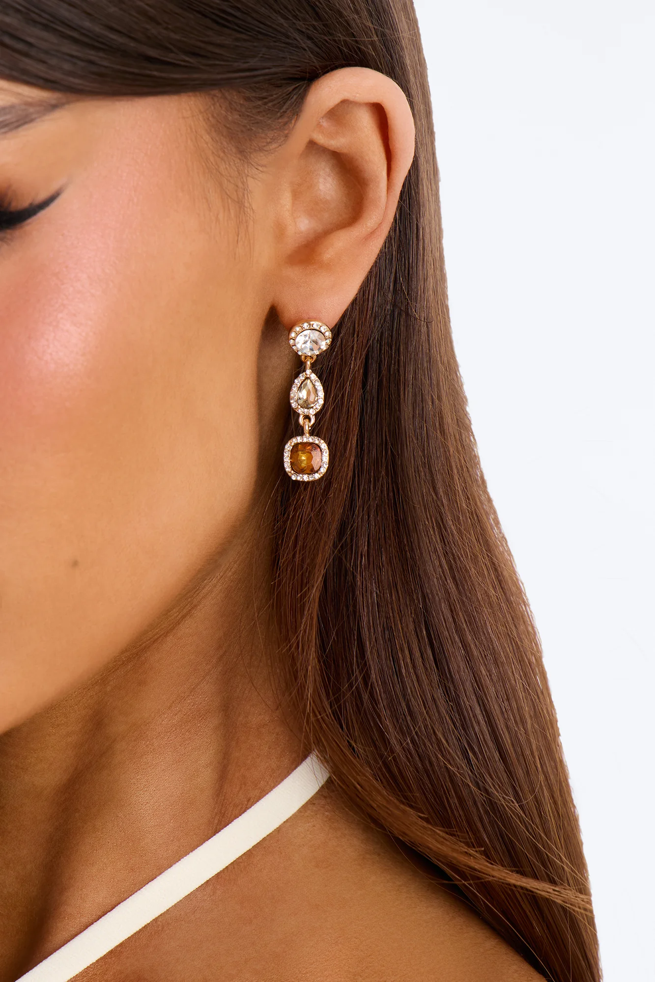 A Good Rule Rhinestone Earrings - Gold/combo