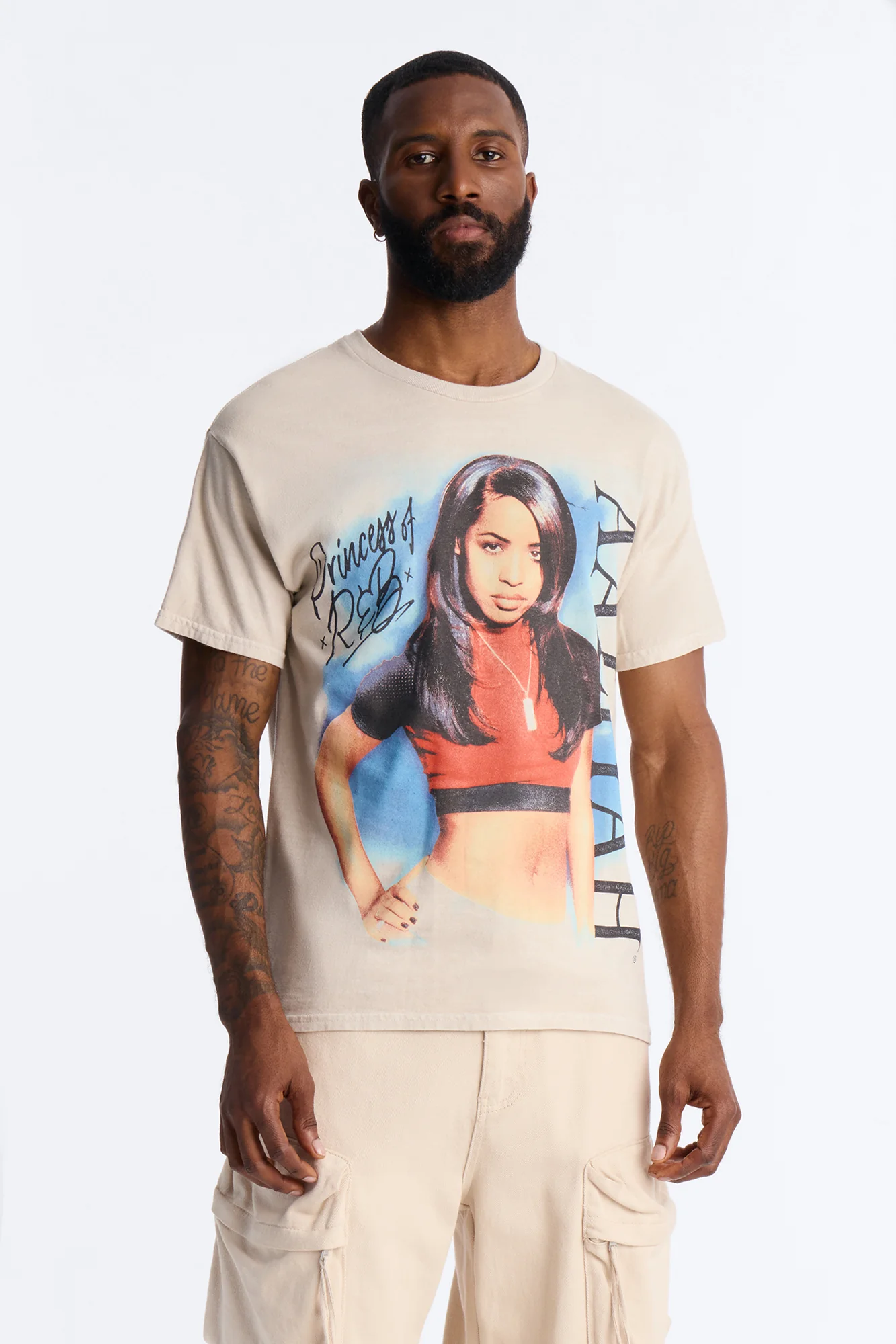 Aaliyah Princess Of R&B Short Sleeve Tee - Taupe