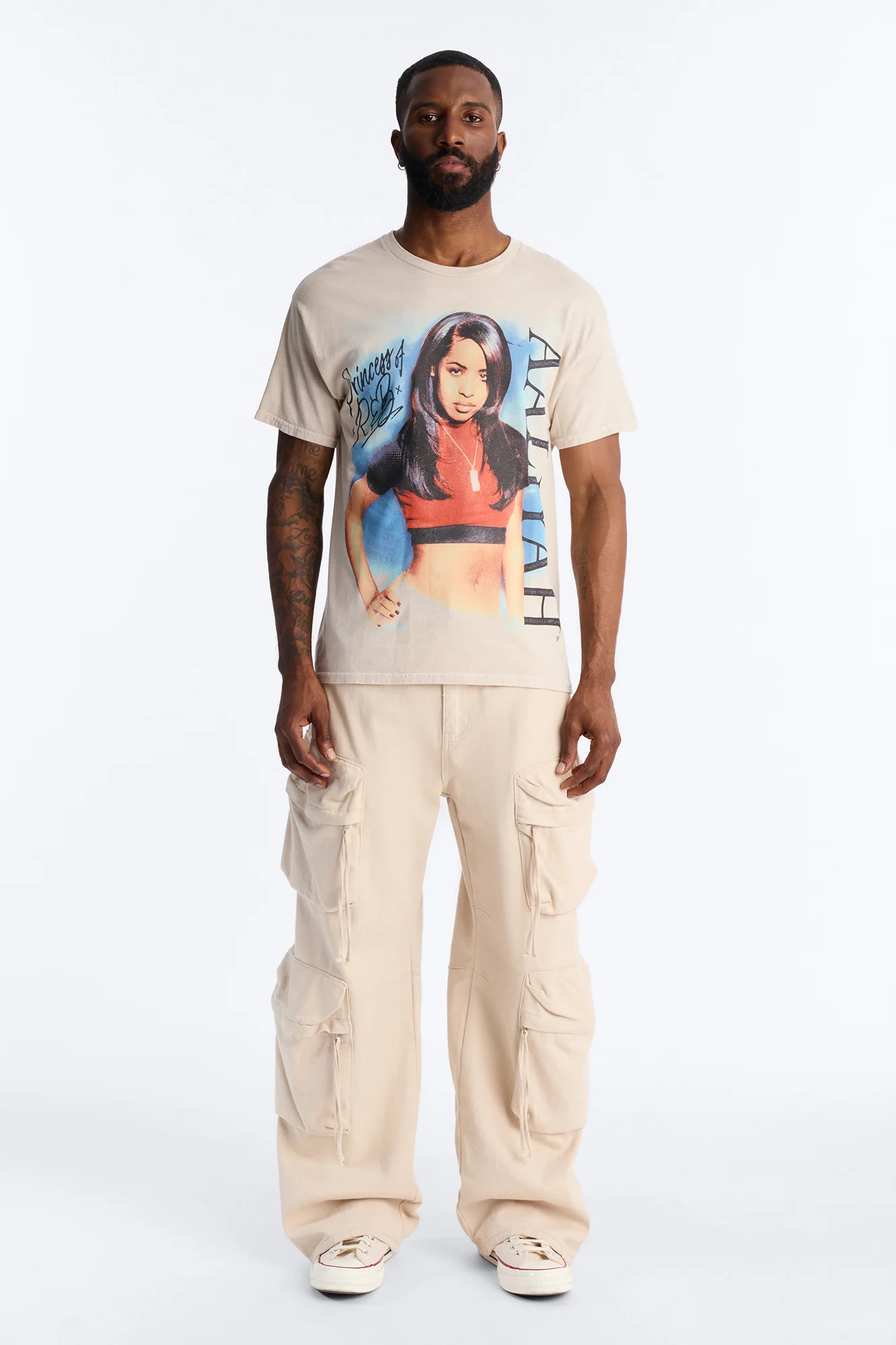 Aaliyah Princess Of R&B Short Sleeve Tee - Taupe - Image 2