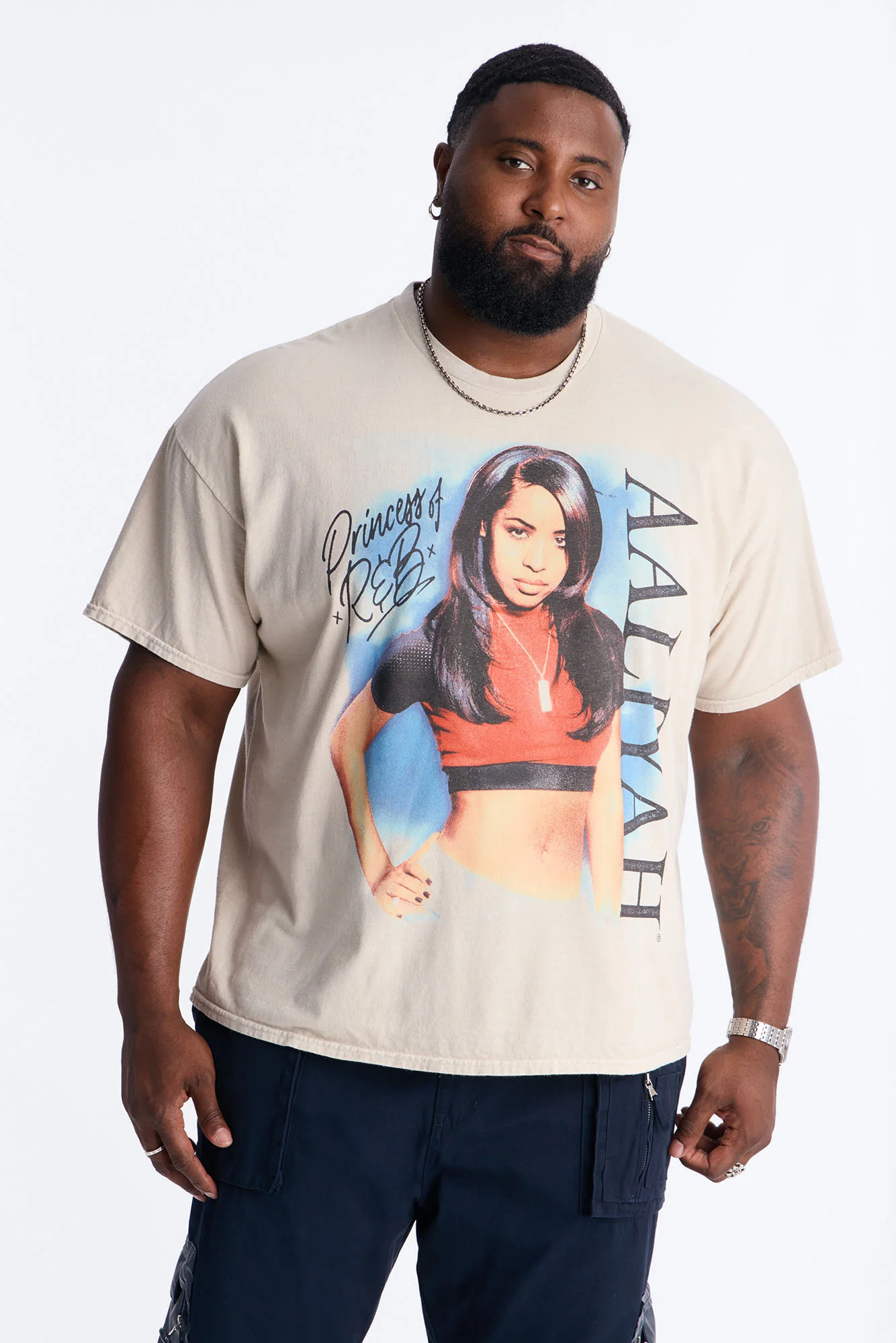 Aaliyah Princess Of R&B Short Sleeve Tee - Taupe - Image 5