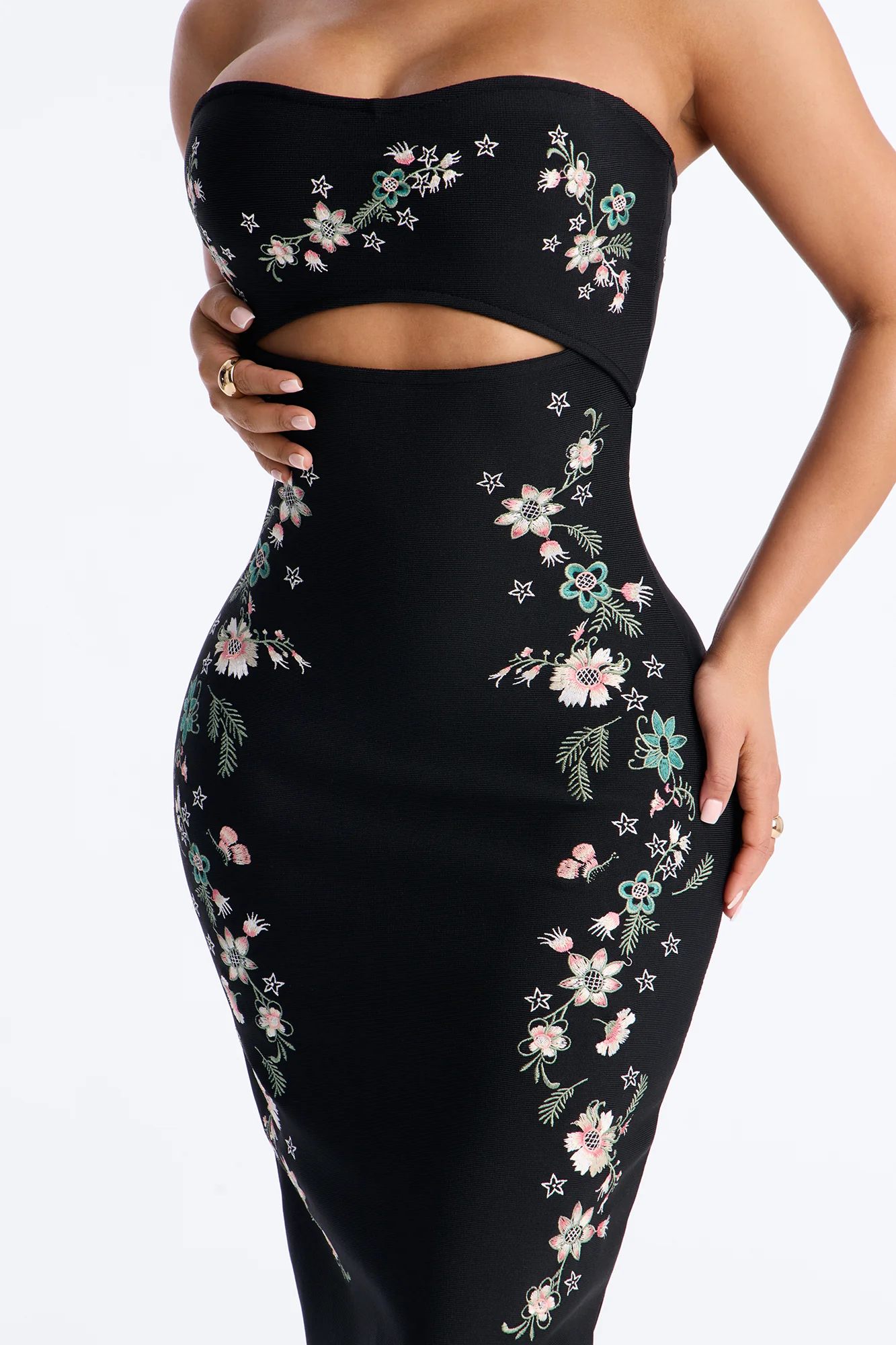 Abella Embroidered Floral Bandage Midi Dress - Black/combo - Image 3