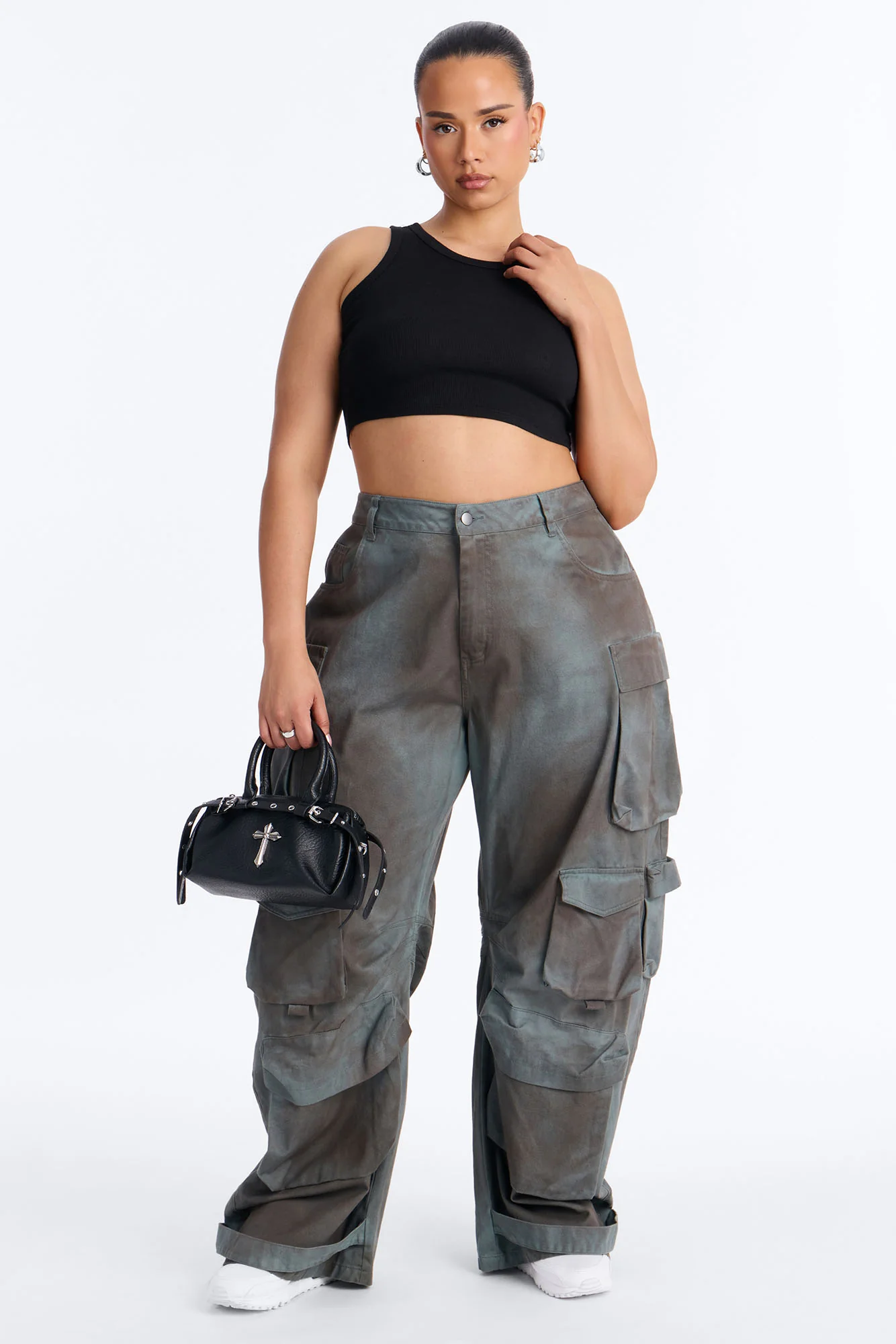 Abigail Low Rise Barrel Leg Cargo Pant - Grey/combo - Image 5