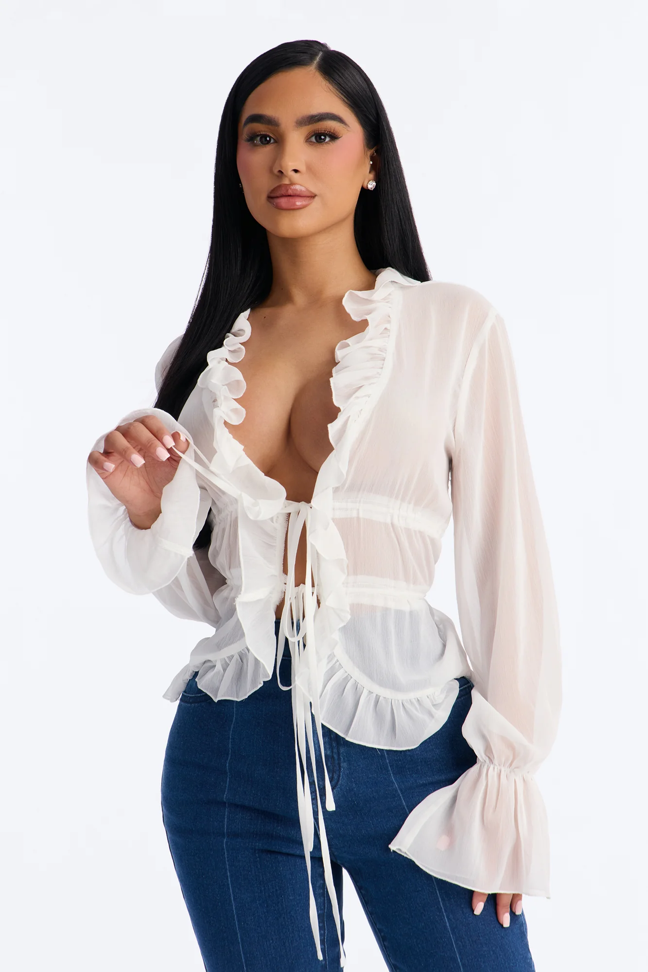 About Me Flyaway Chiffon Ruffle Top - White