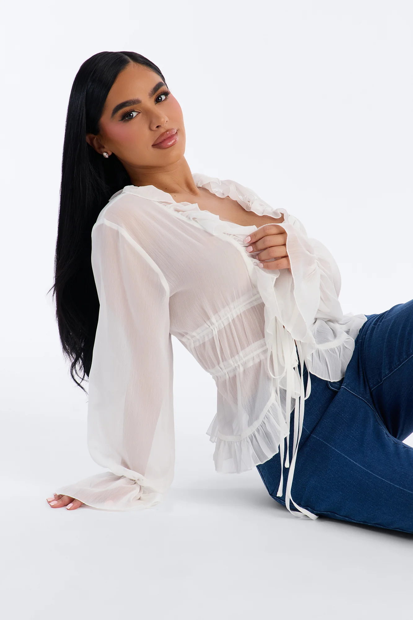 About Me Flyaway Chiffon Ruffle Top - White - Image 3