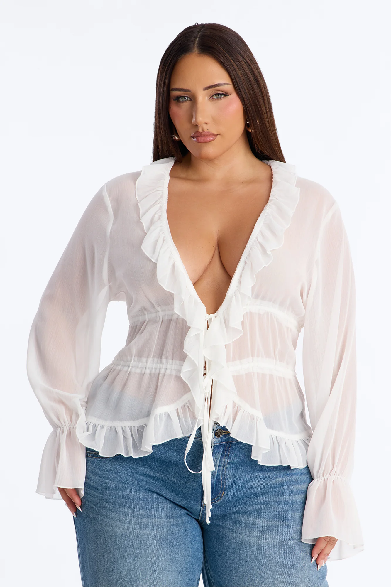 About Me Flyaway Chiffon Ruffle Top - White - Image 5