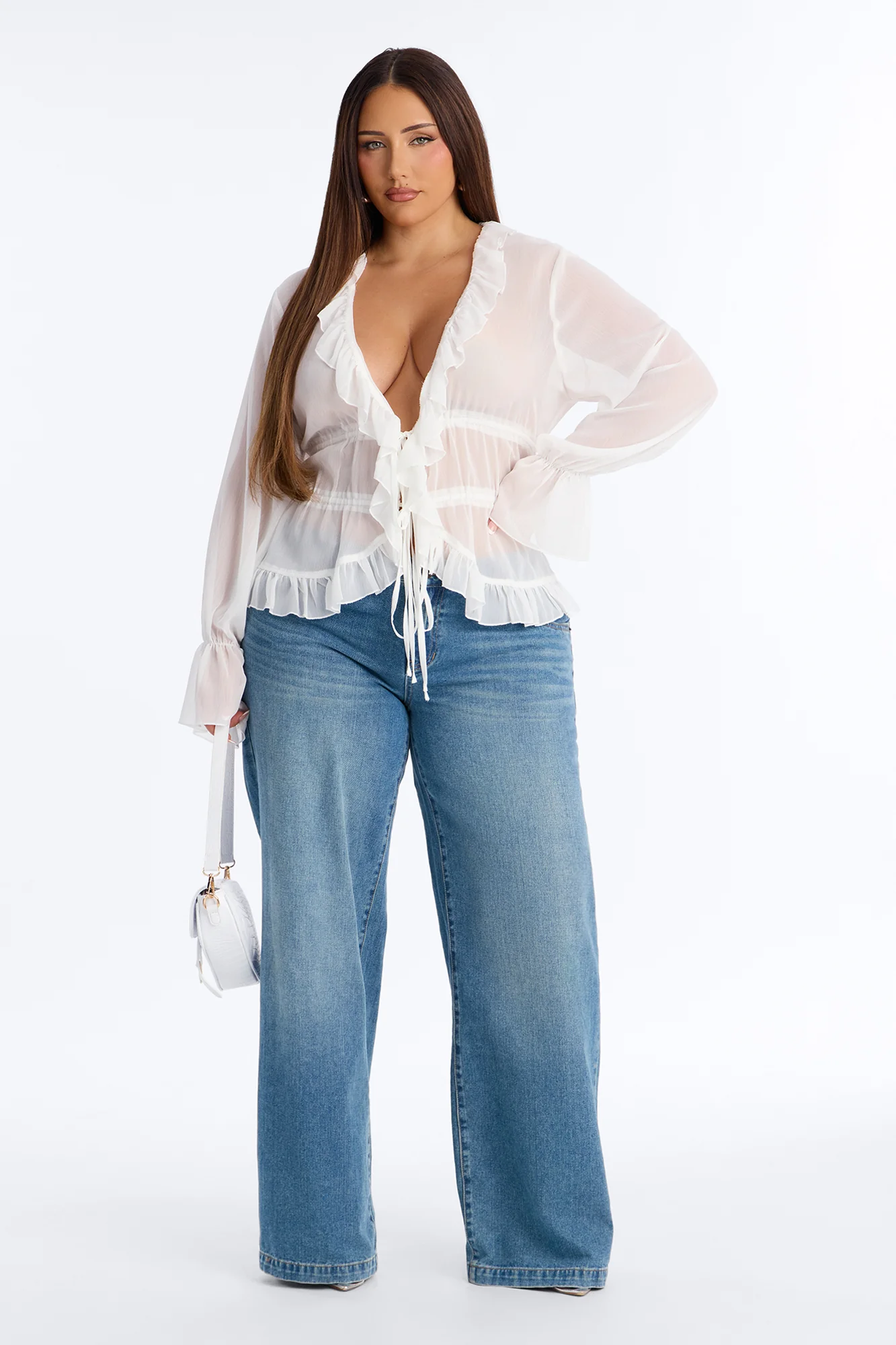 About Me Flyaway Chiffon Ruffle Top - White - Image 6