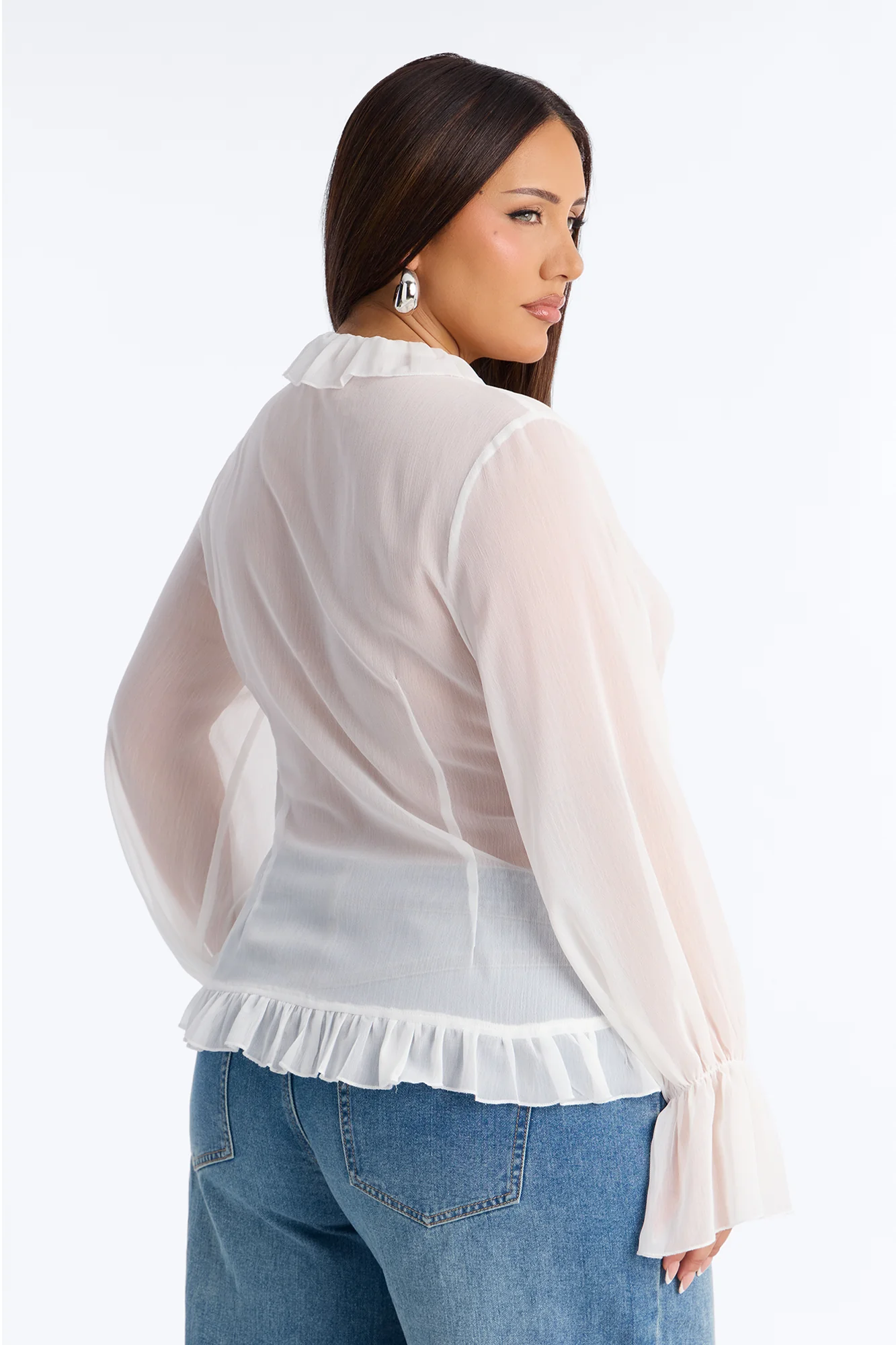 About Me Flyaway Chiffon Ruffle Top - White - Image 7