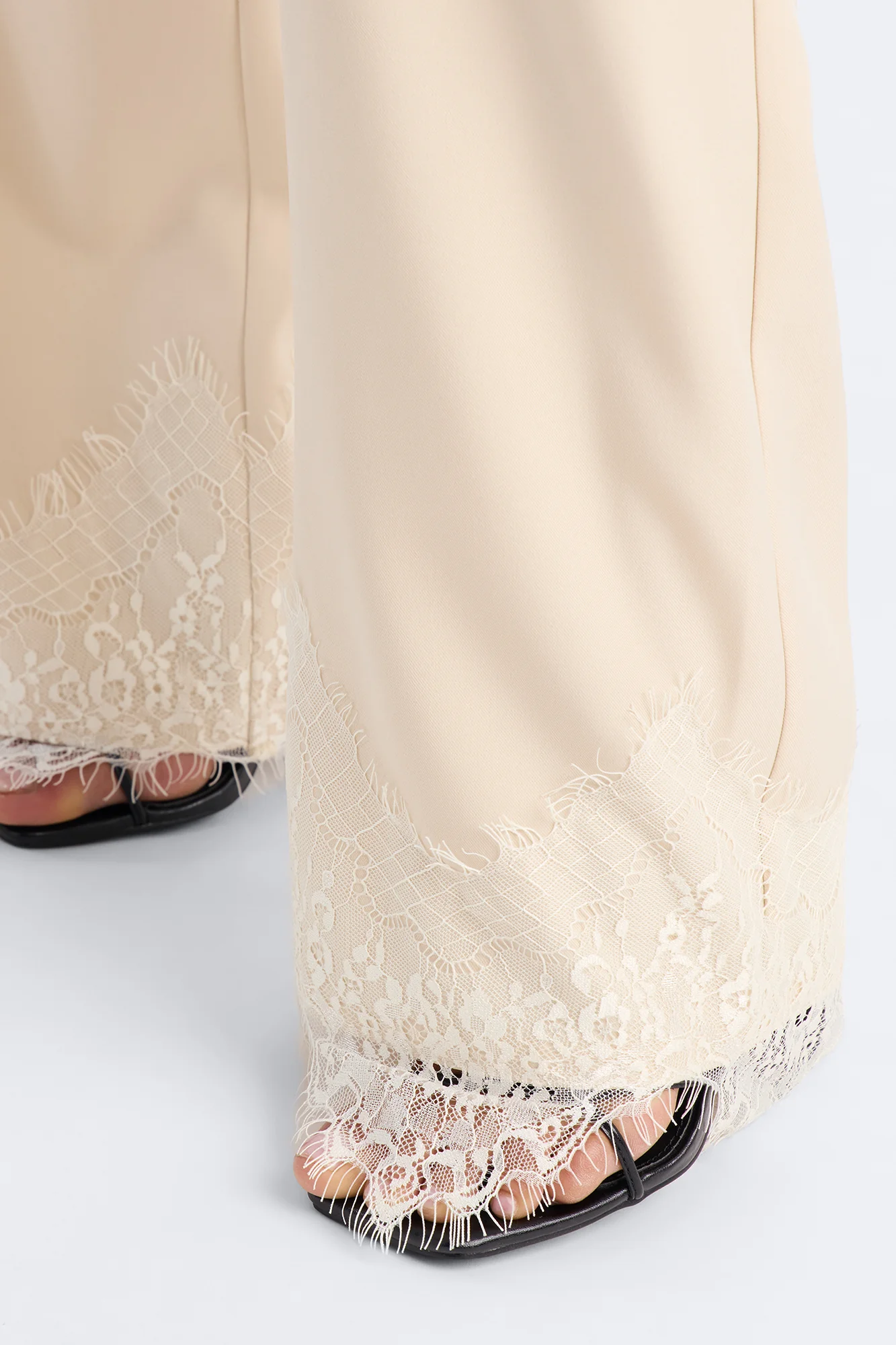 About You Lace Trim Straight Leg Trouser - Bone - Image 3