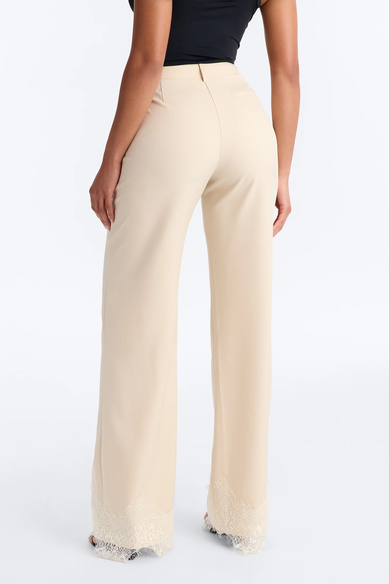 About You Lace Trim Straight Leg Trouser - Bone - Image 4