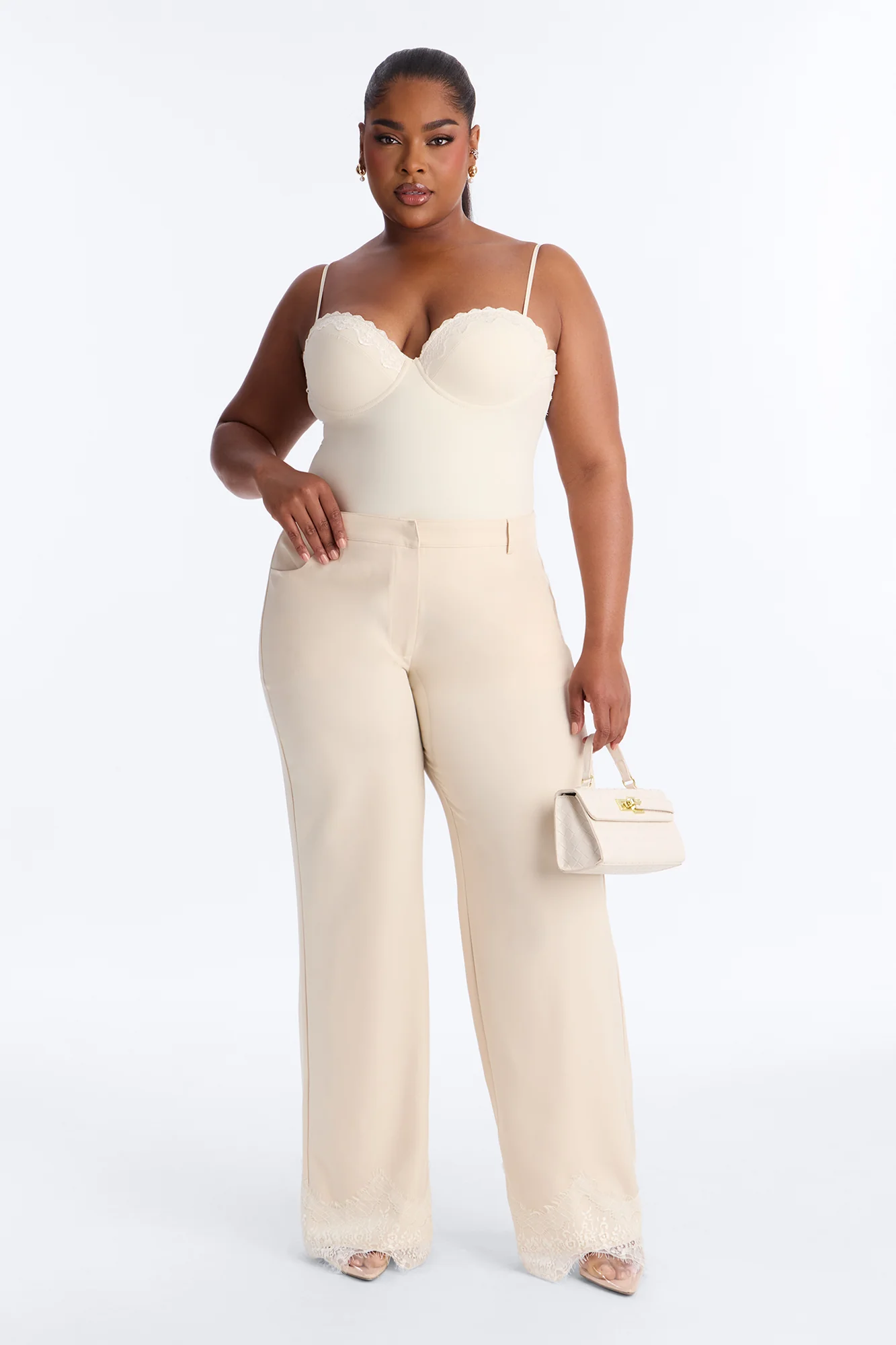 About You Lace Trim Straight Leg Trouser - Bone - Image 5