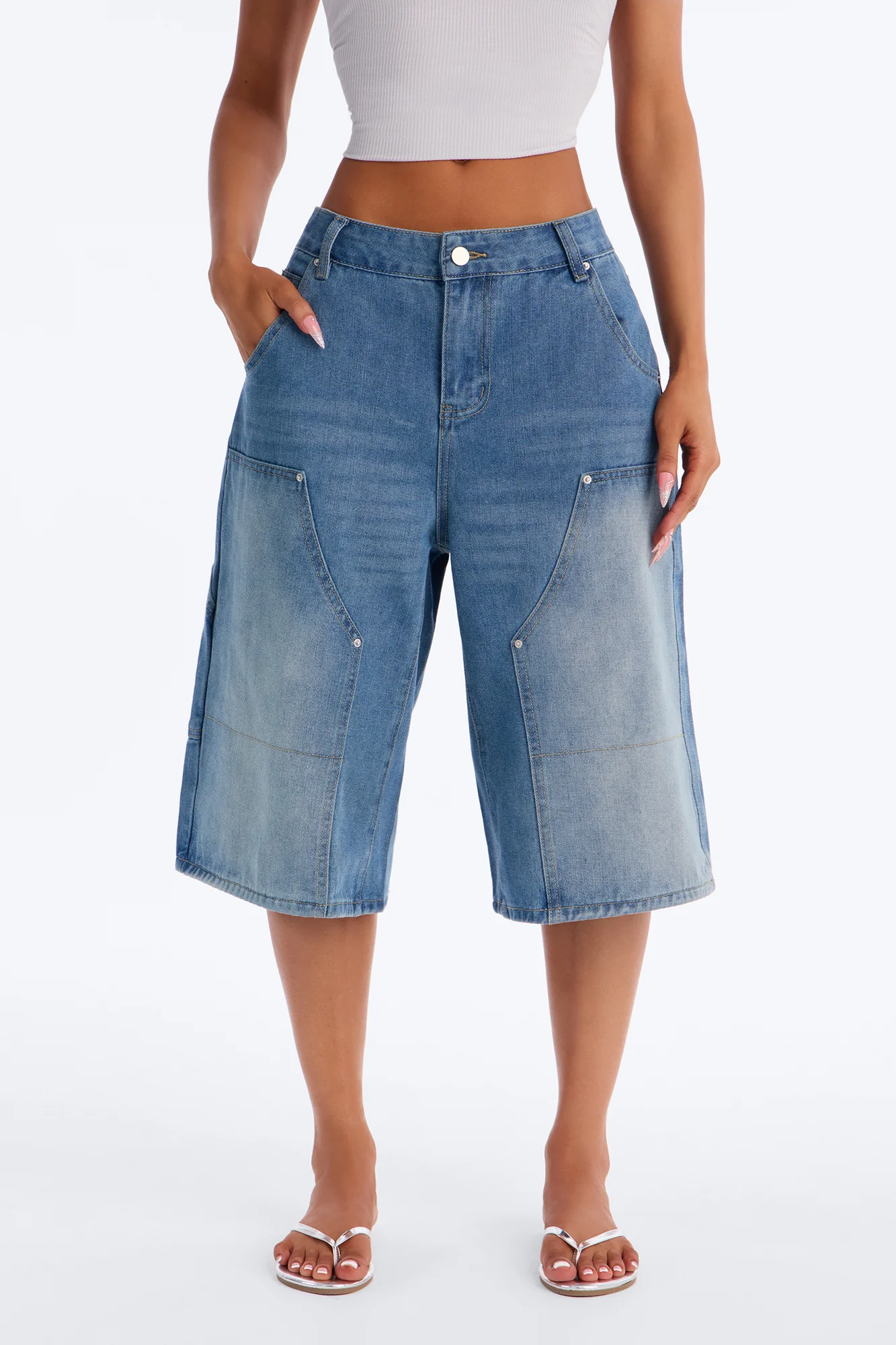 Above Average Utility Denim Jorts - Medium Wash