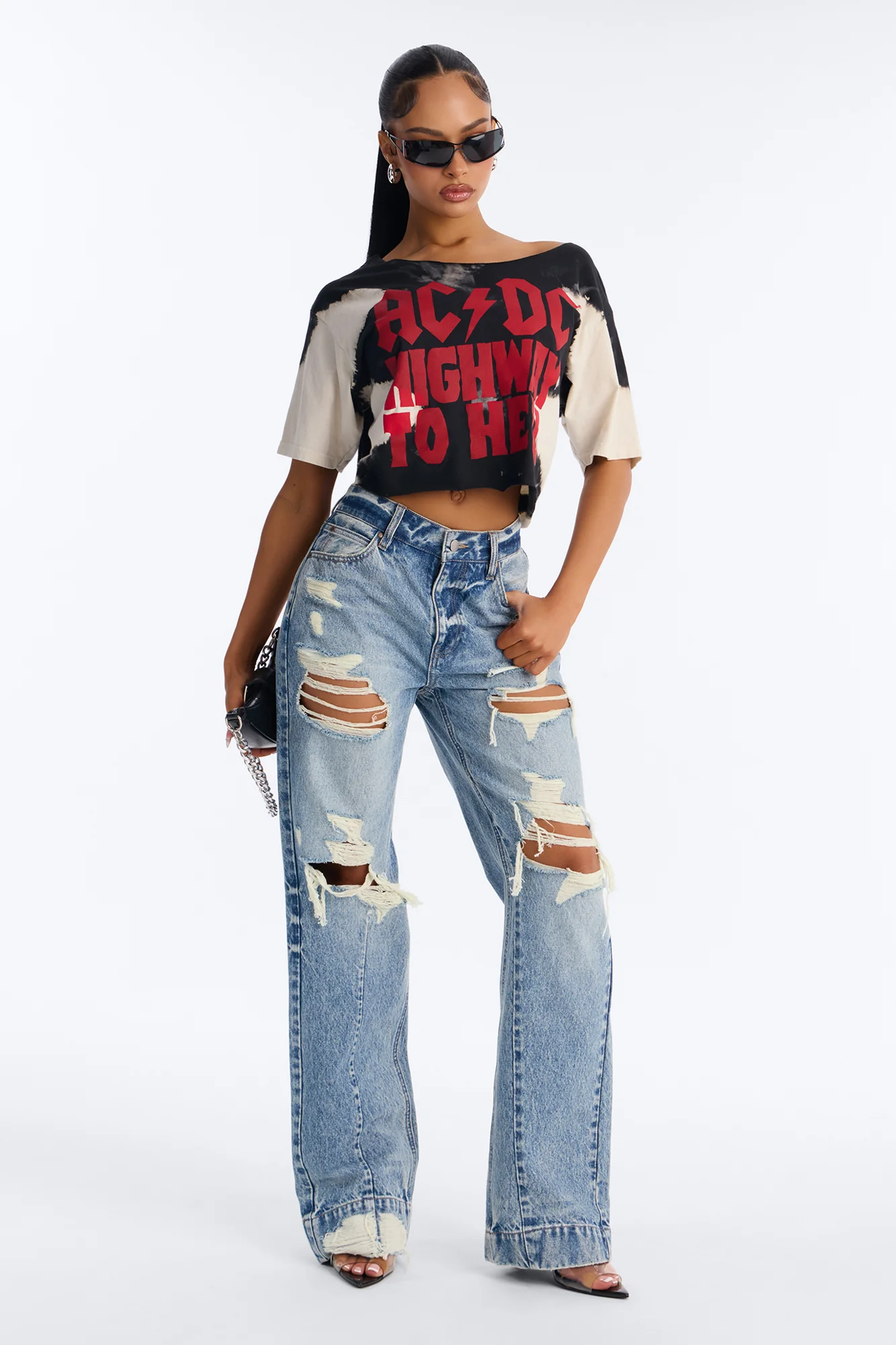 ACDC Bleached Off Shoulder Top - Black/combo - Image 2