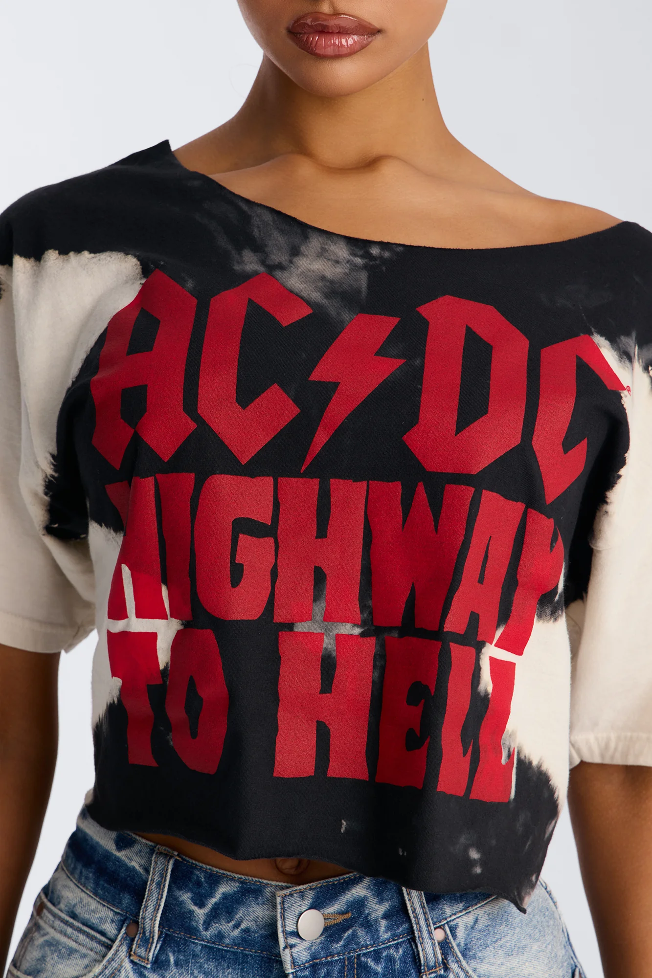 ACDC Bleached Off Shoulder Top - Black/combo - Image 3
