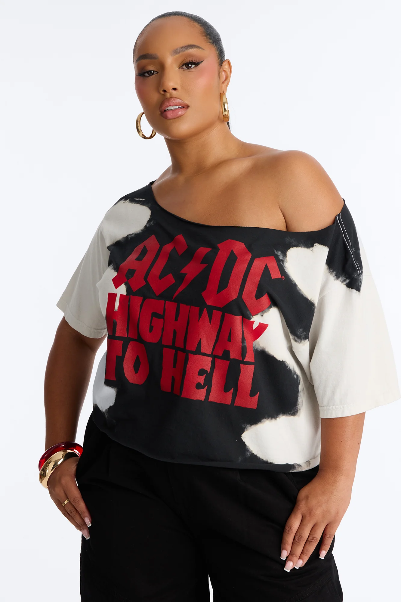 ACDC Bleached Off Shoulder Top - Black/combo - Image 5