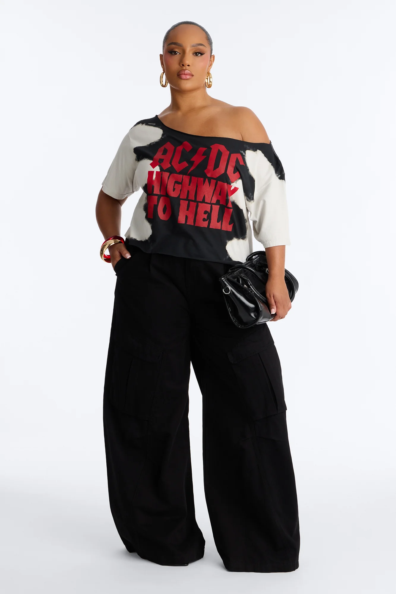 ACDC Bleached Off Shoulder Top - Black/combo - Image 6
