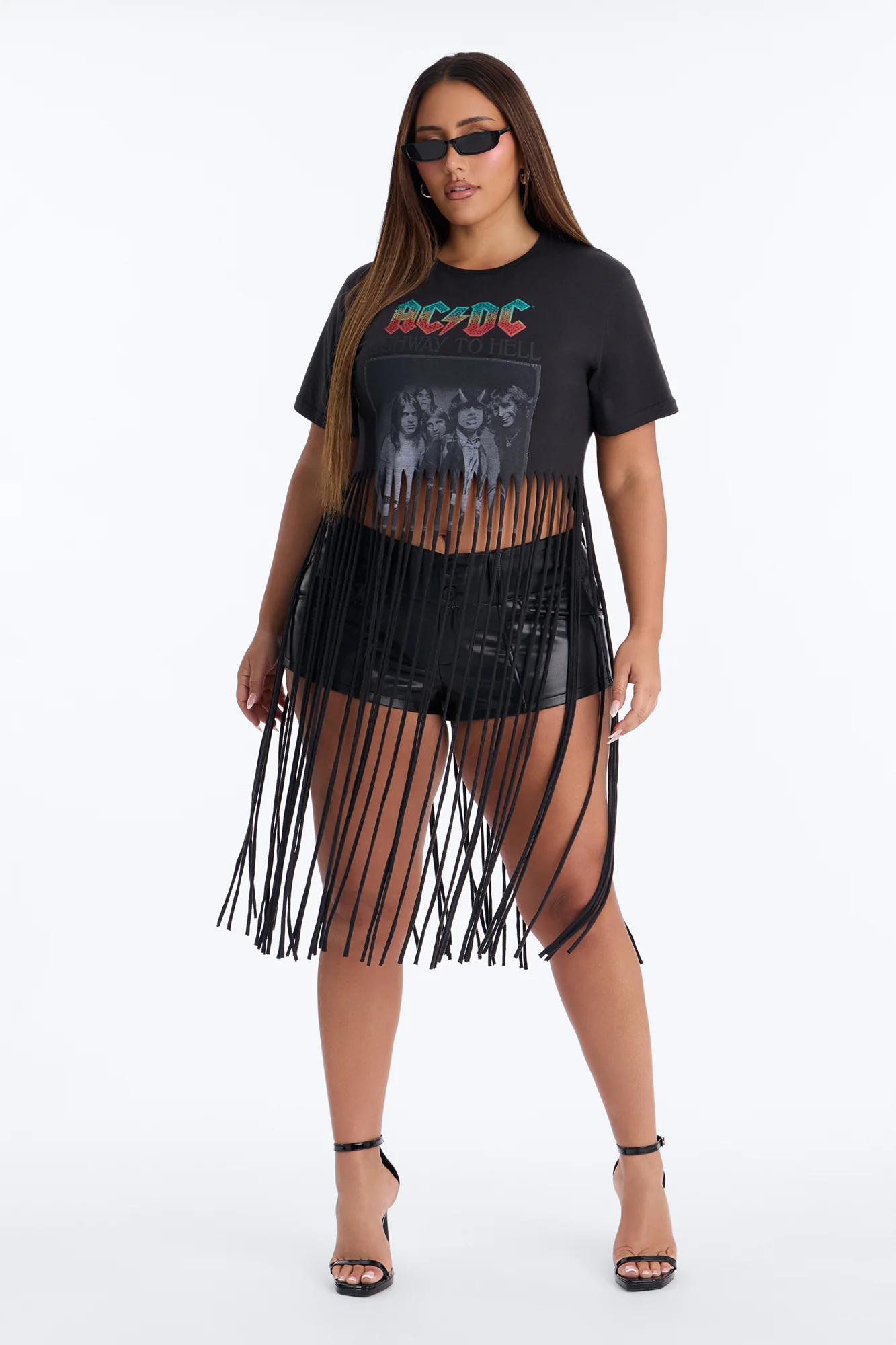 ACDC Highway To Hell Fringe Rhinestone Tee - Black - Image 5