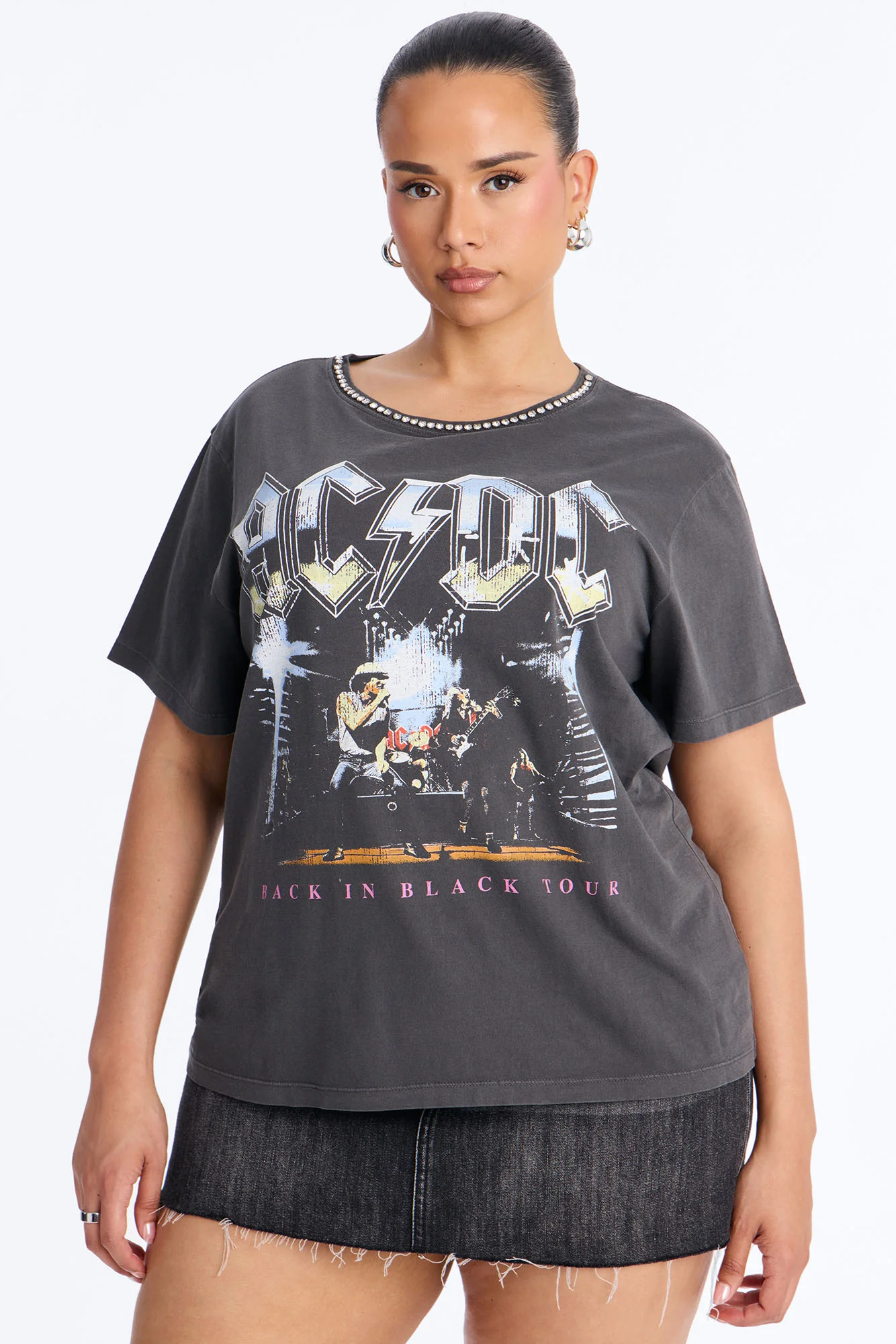 ACDC Jeweled Neck Washed Tee - Black Wash - Image 5