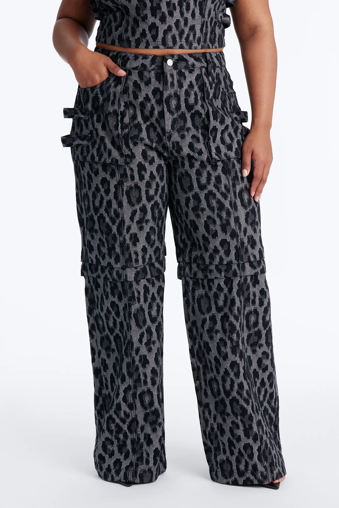 Act Cool Leopard Cargo Pant Set - Charcoal/combo - Image 7