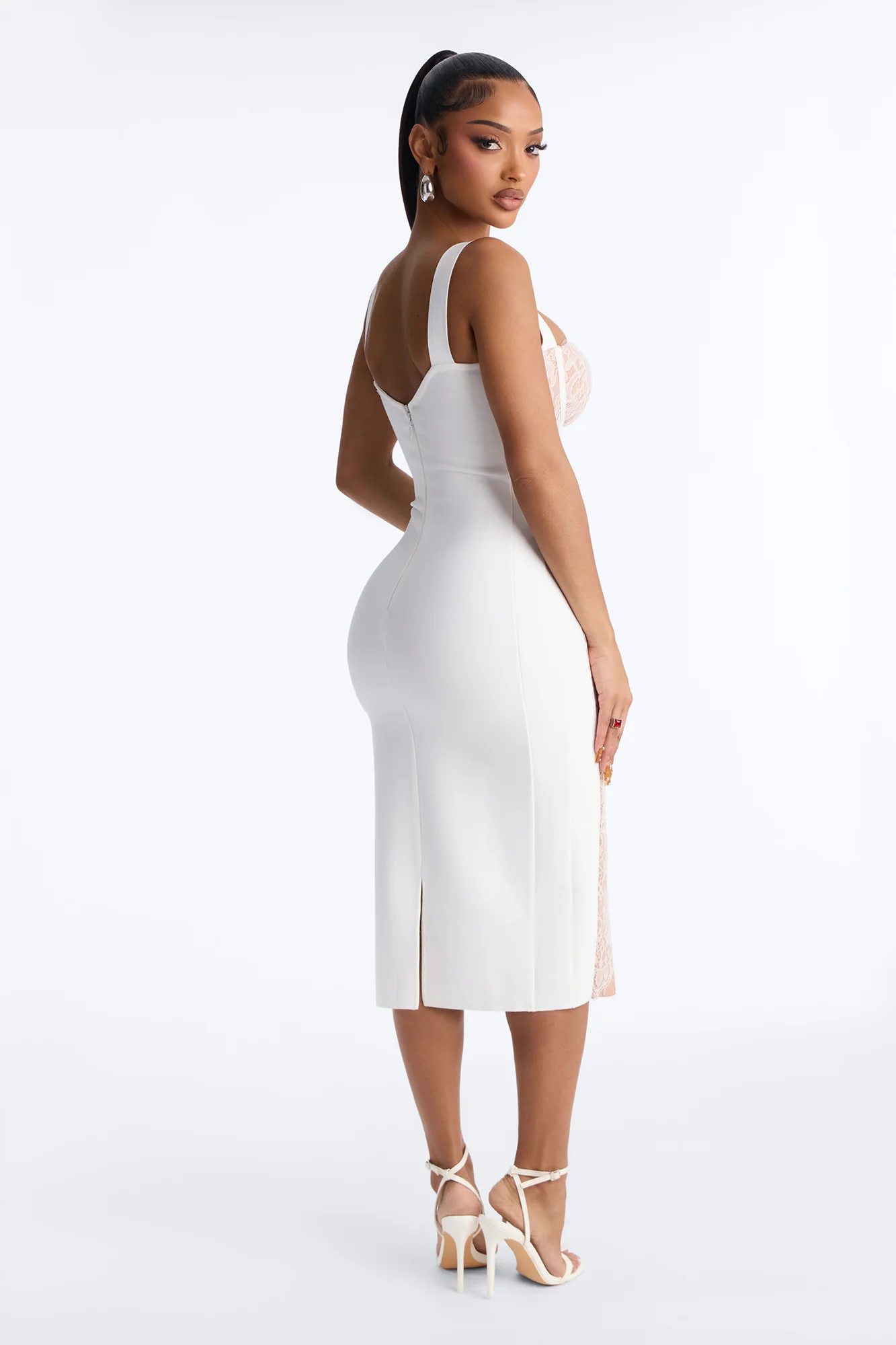 Act Up Lace Bandage Midi Dress - White - Image 4