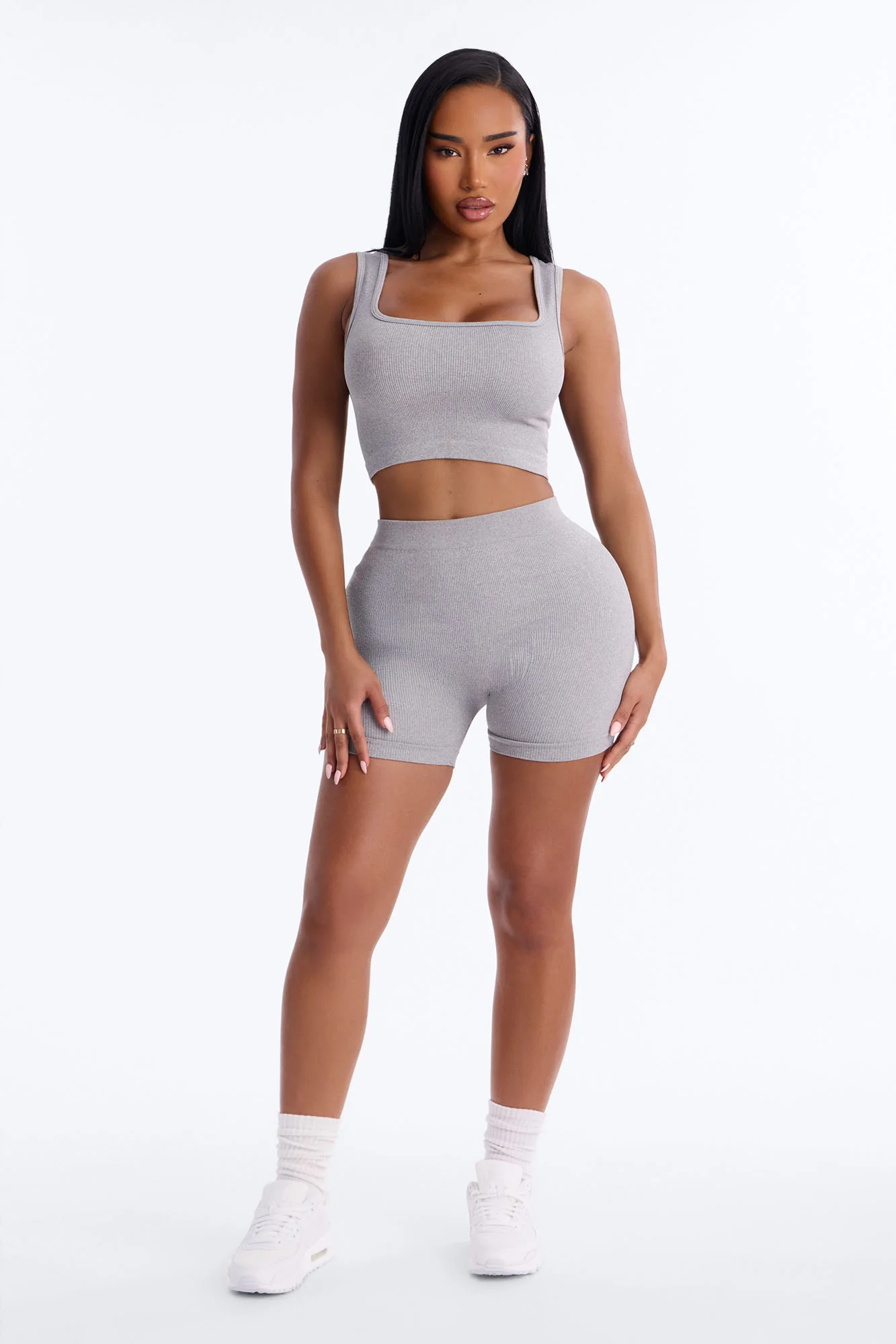 Active Aura Seamless Biker Short Set - Heather Grey - Image 2