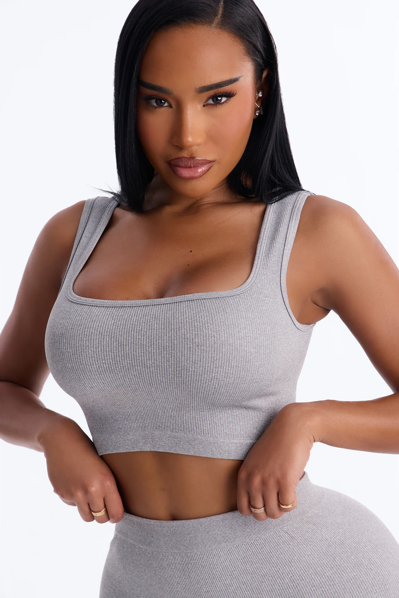 Active Aura Seamless Biker Short Set - Heather Grey - Image 3