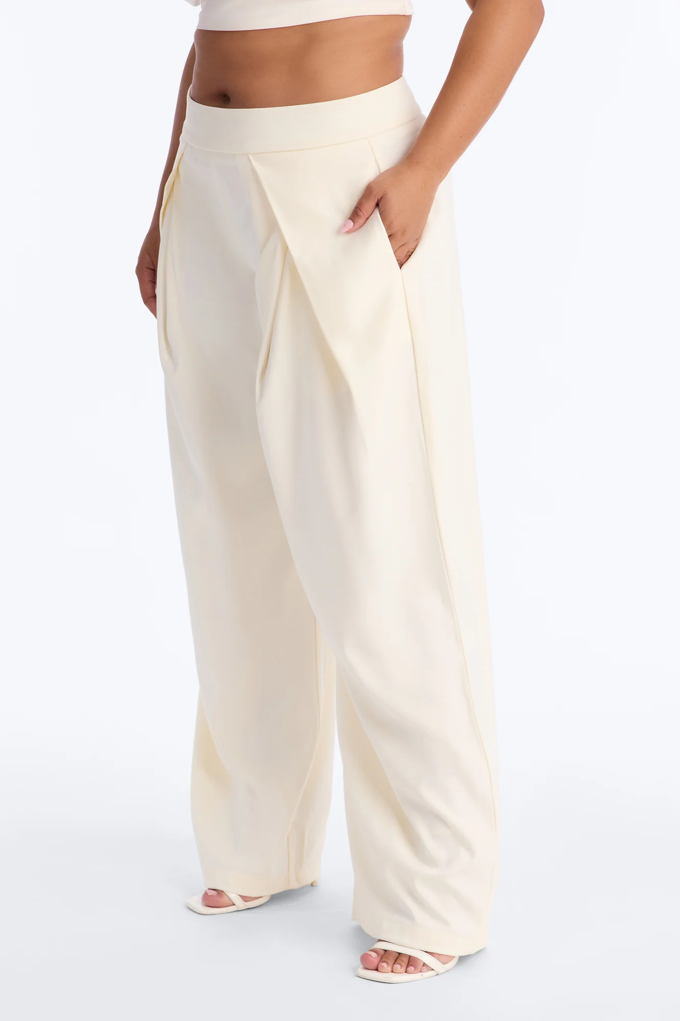 Ada Wide Leg Trouser Pant 32″ - Cream - Image 5