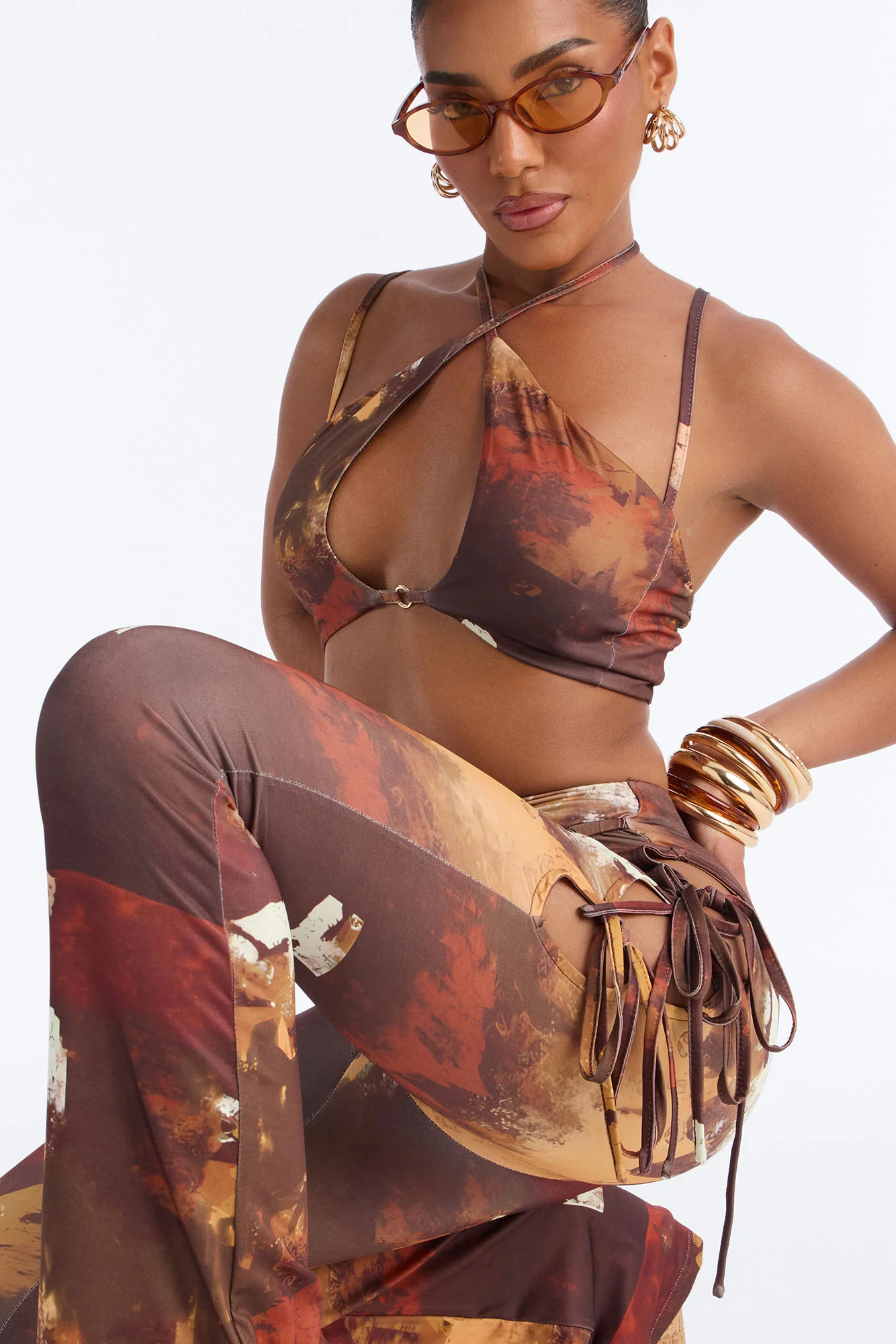 Adaline Halter Pant Set - Brown Combo - Image 3