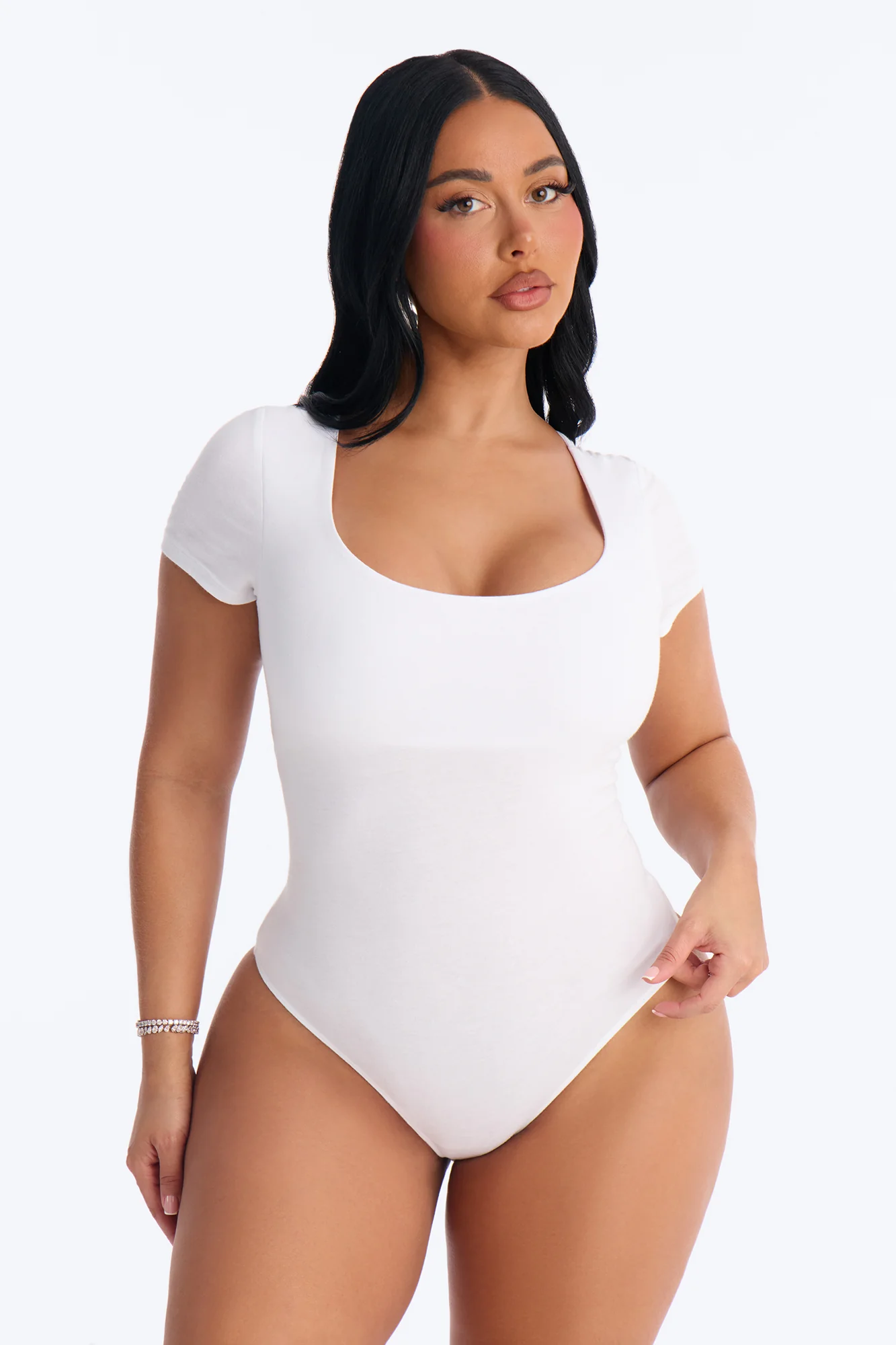 Adalyn Double Lined Bodysuit - White