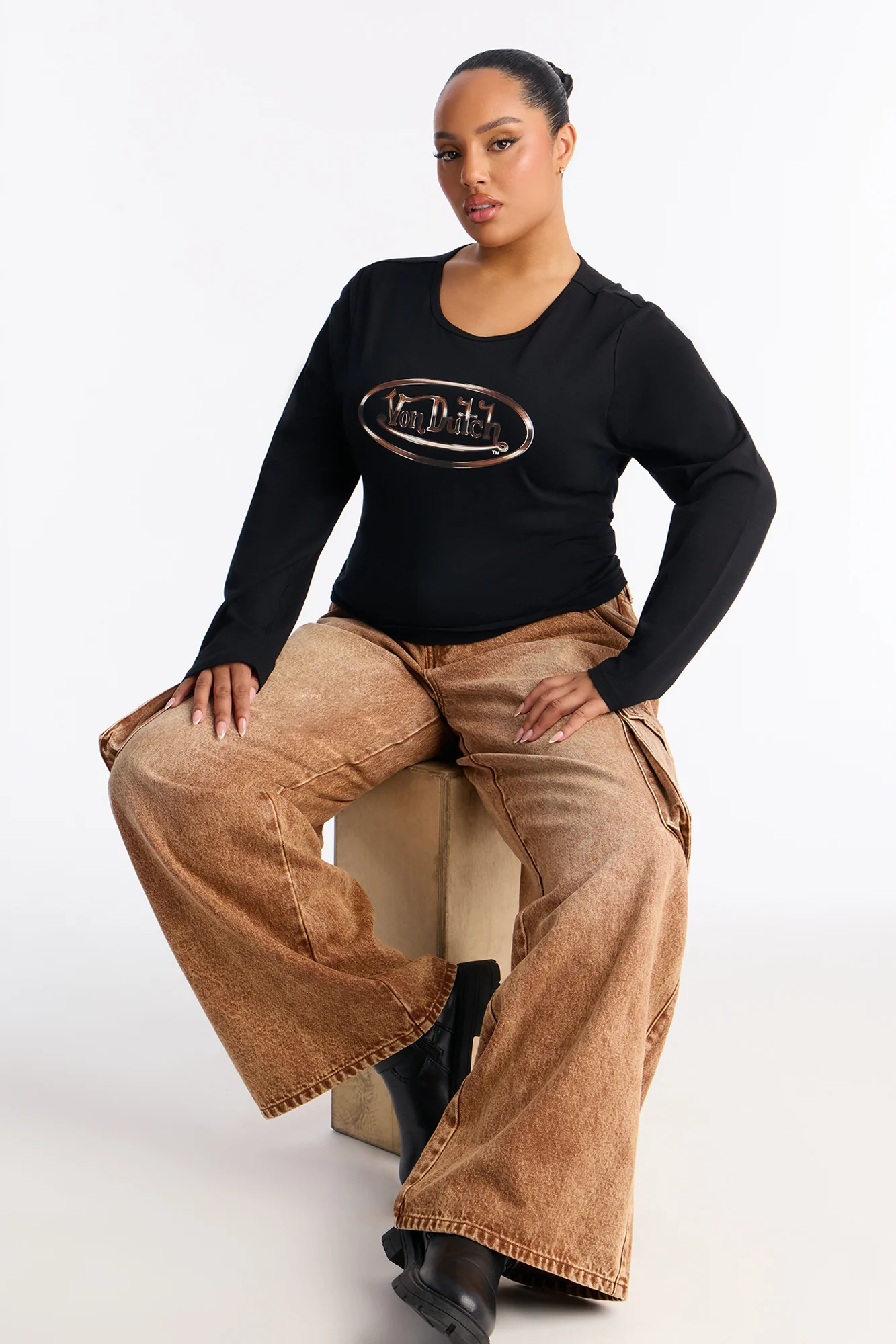 Addison Non Stretch Cargo Jeans - Brown - Image 5