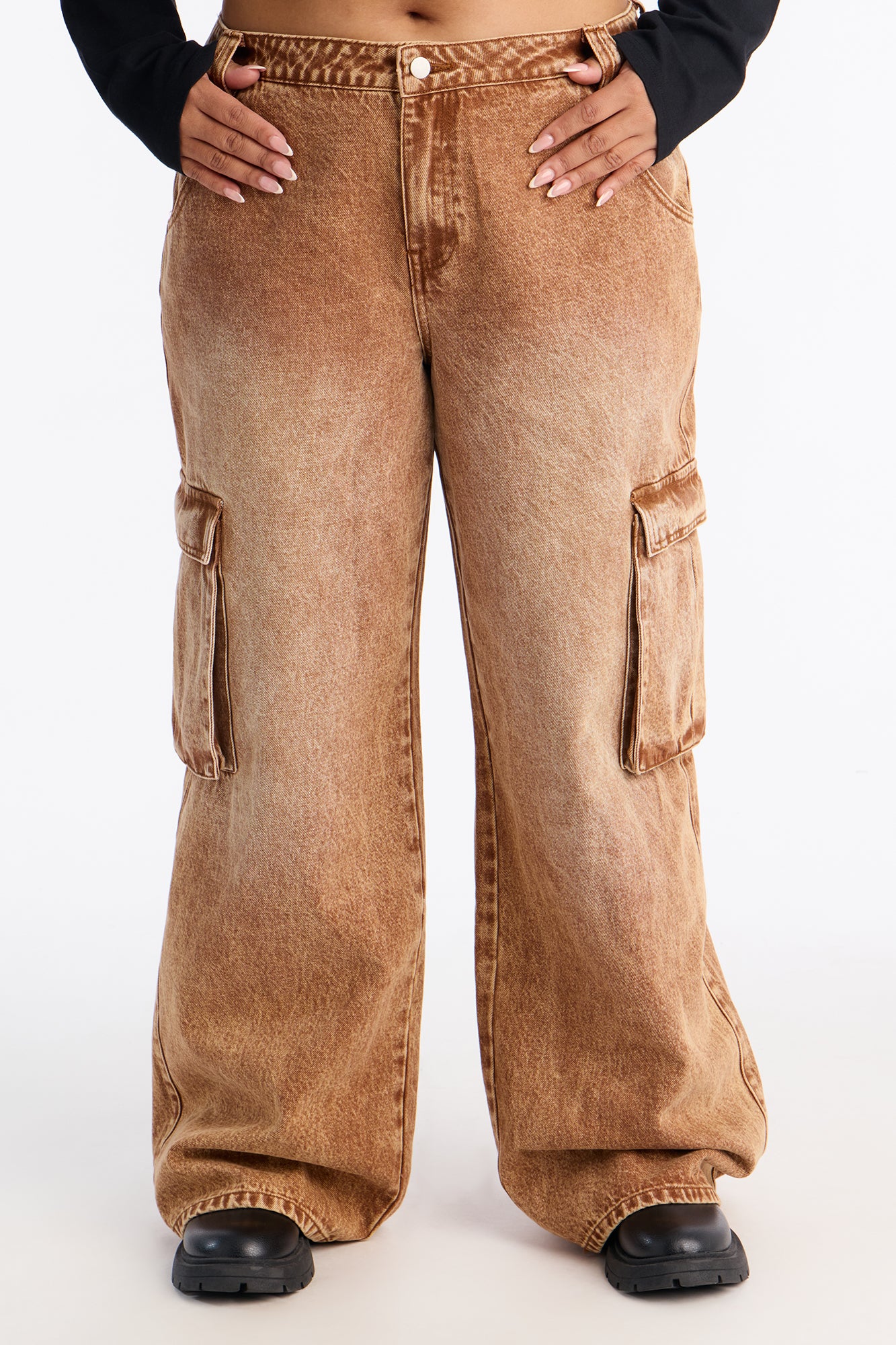 Addison Non Stretch Cargo Jeans - Brown - Image 6
