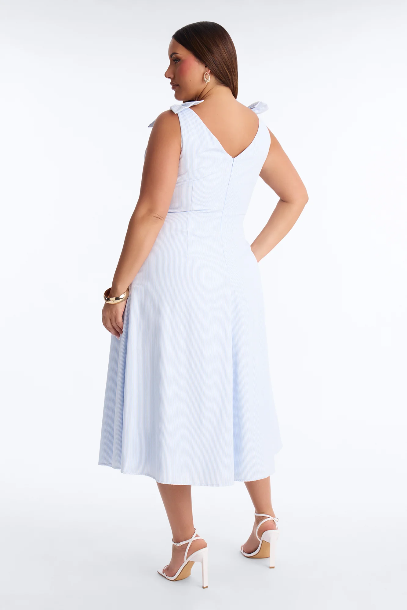 Adele Bow Pinstripe Midi Dress - Blue/combo - Image 8