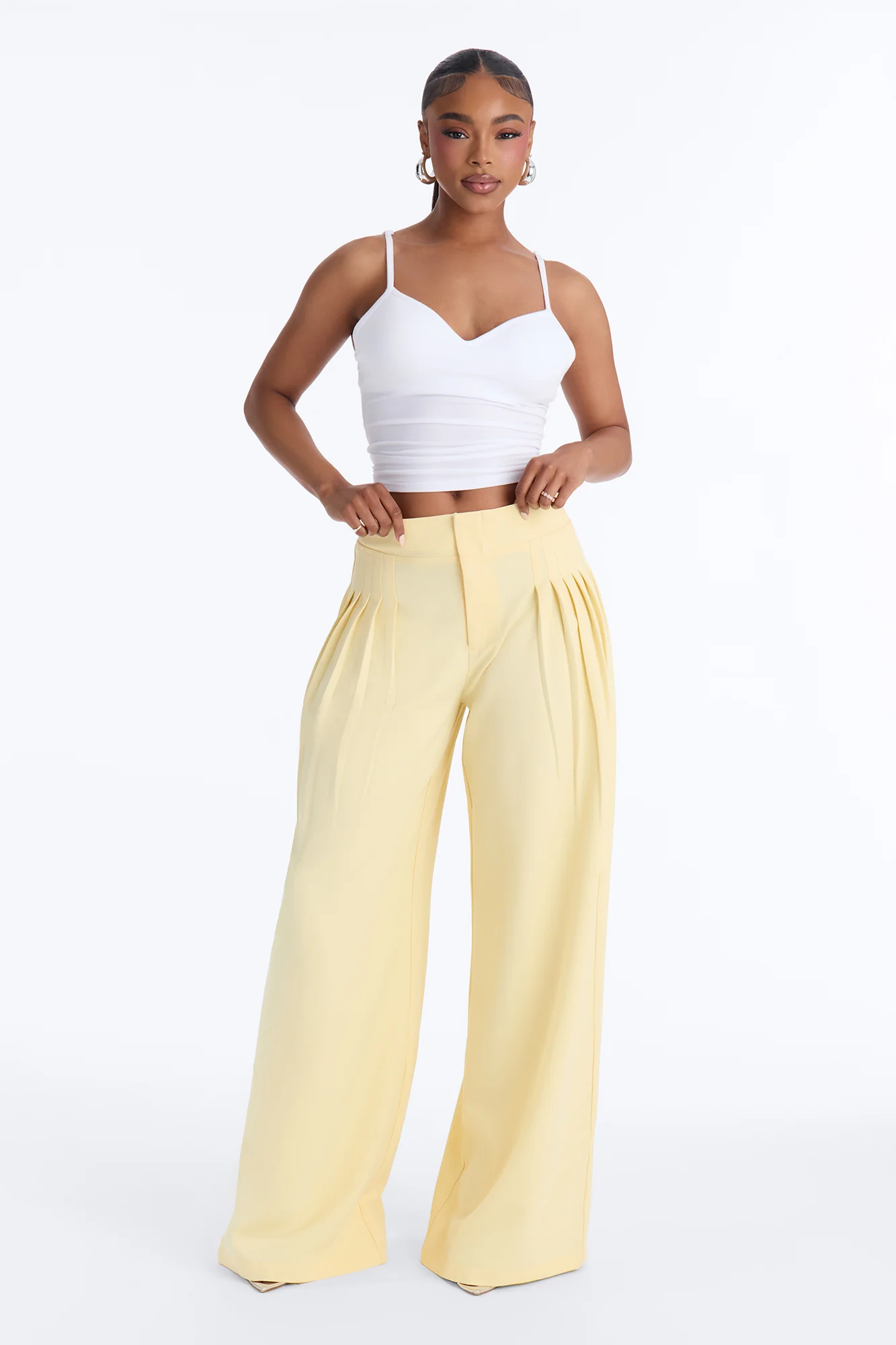 Adele Pleated Wide Leg Trouser Pant 33″ - Butter Yellow