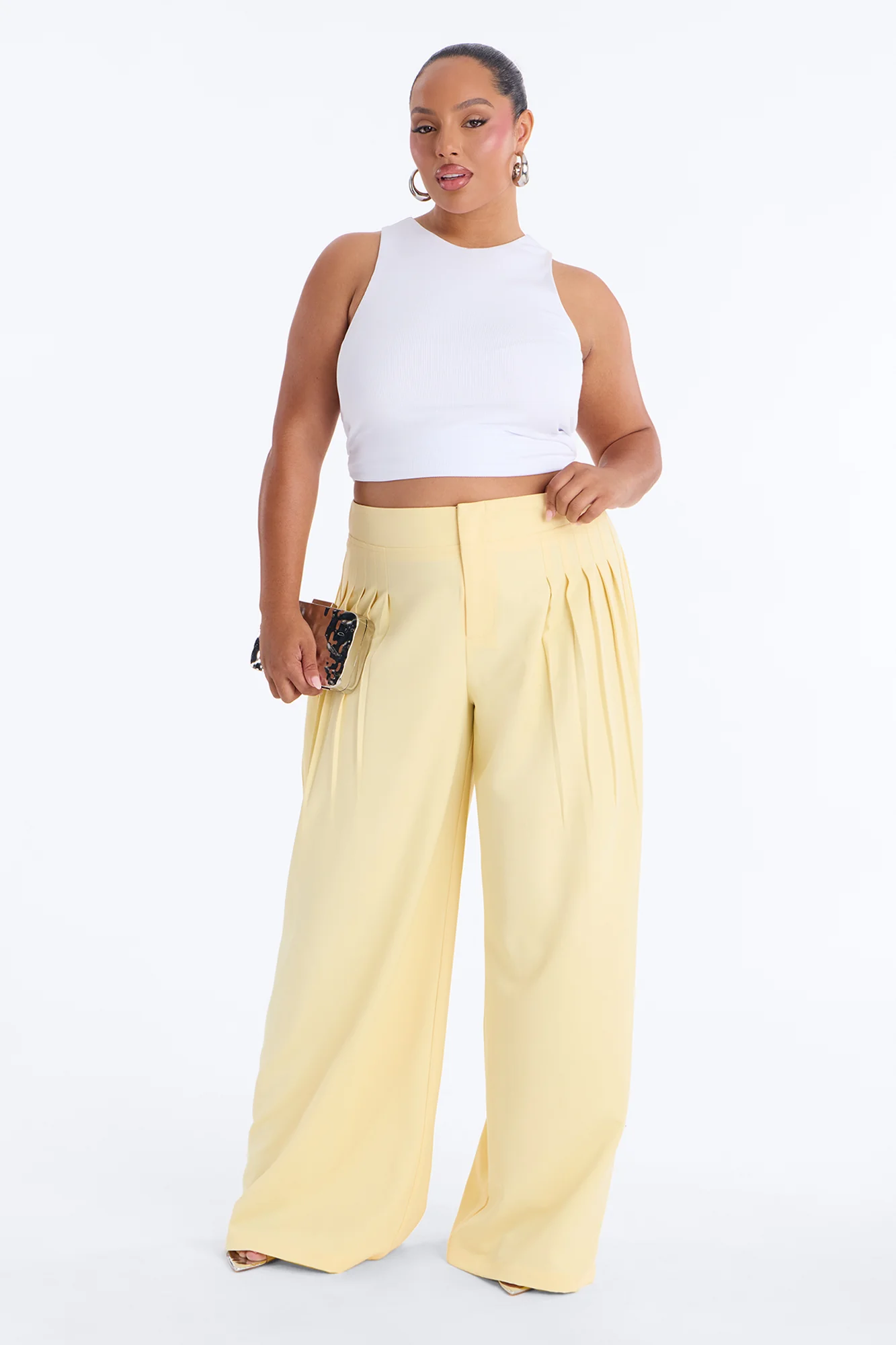 Adele Pleated Wide Leg Trouser Pant 33″ - Butter Yellow - Image 5