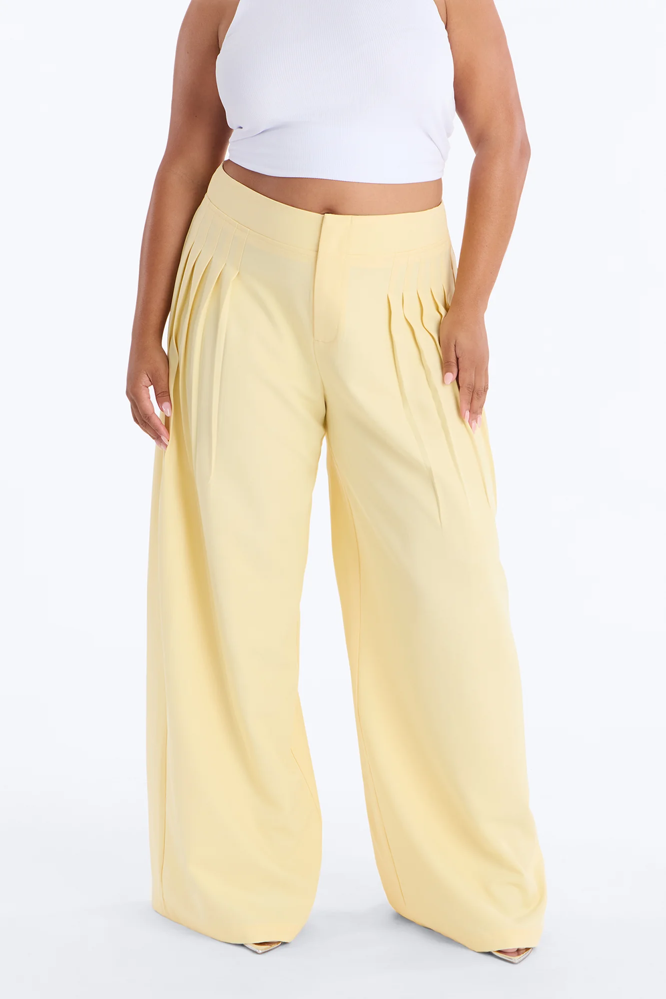 Adele Pleated Wide Leg Trouser Pant 33″ - Butter Yellow - Image 6