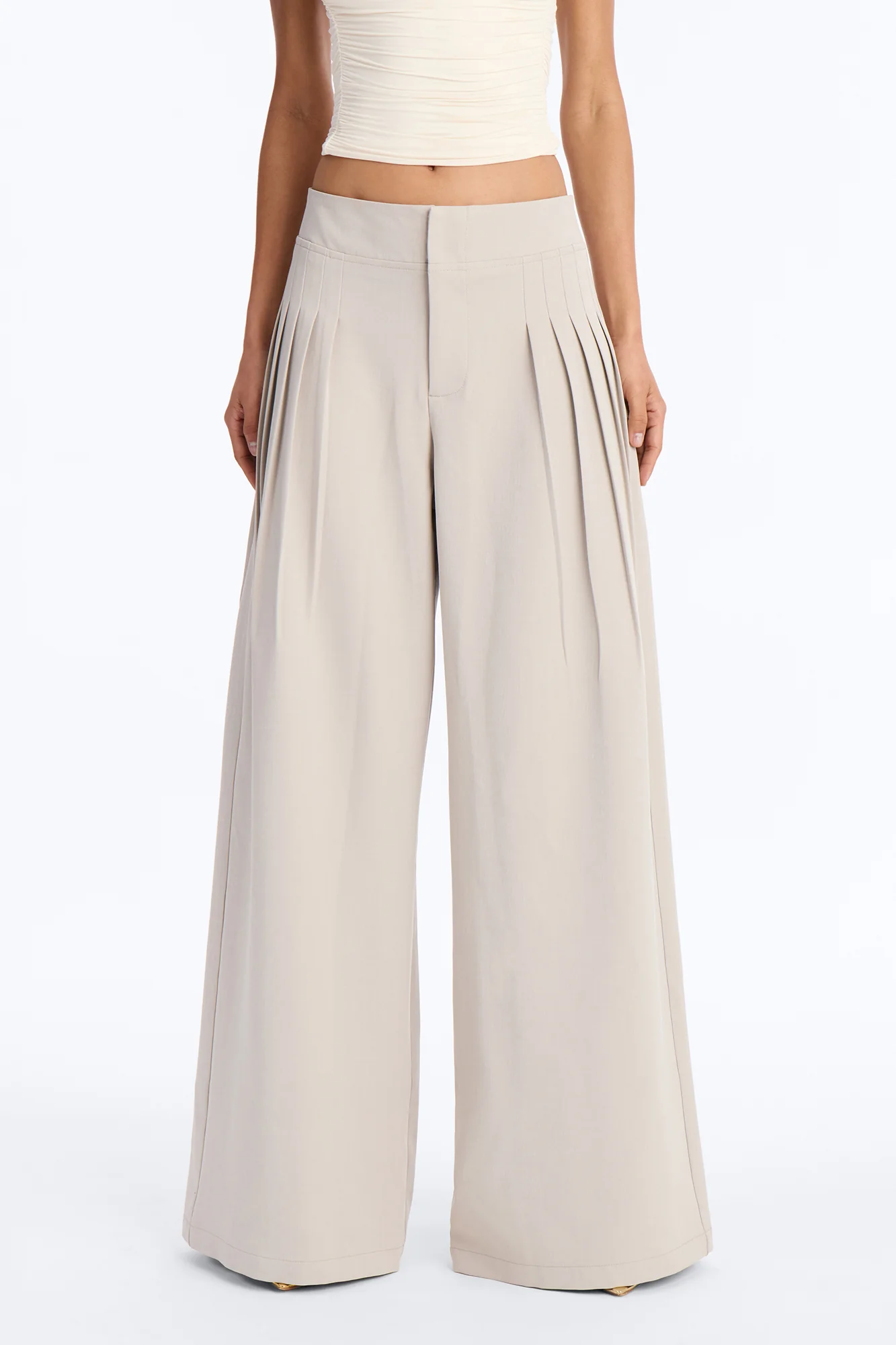 Adele Pleated Wide Leg Trouser Pant 33″ - Stone - Image 2