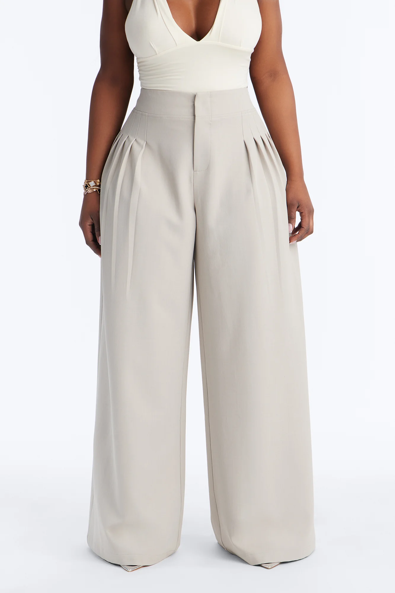 Adele Pleated Wide Leg Trouser Pant 33″ - Stone - Image 6