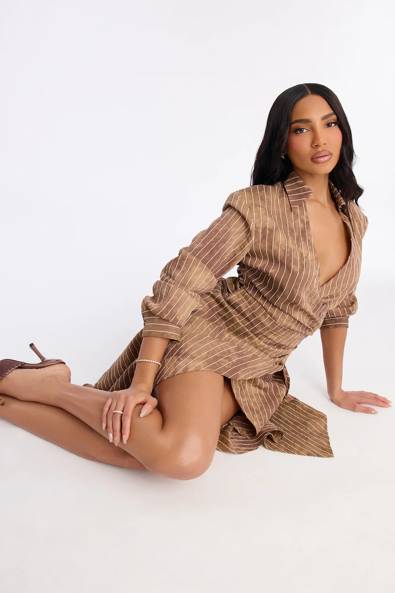 Adeline Pinstripe Tie Dye Midi Dress - Brown - Image 2