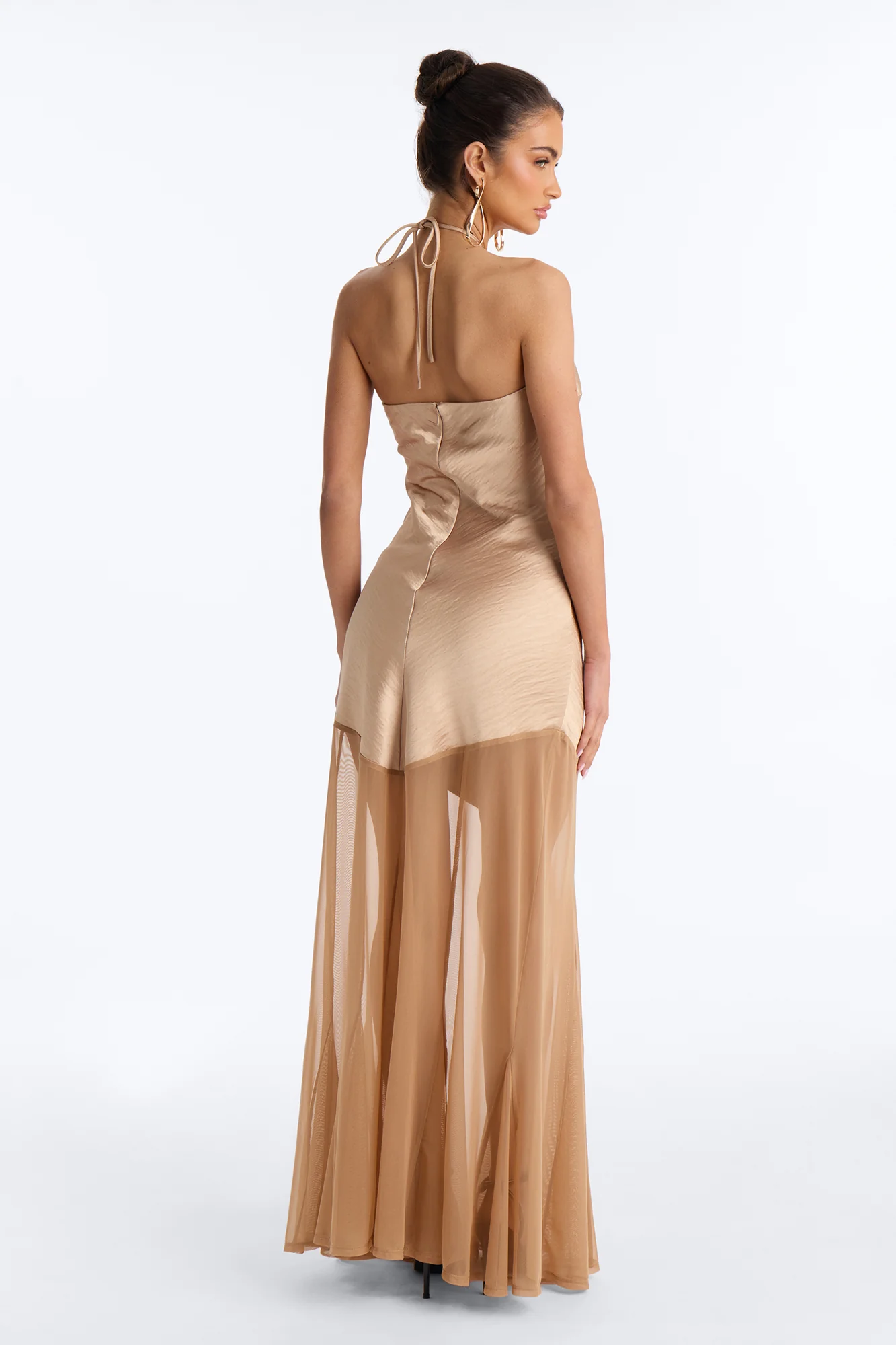 Adina Mesh Satin Maxi Dress - Mocha - Image 5