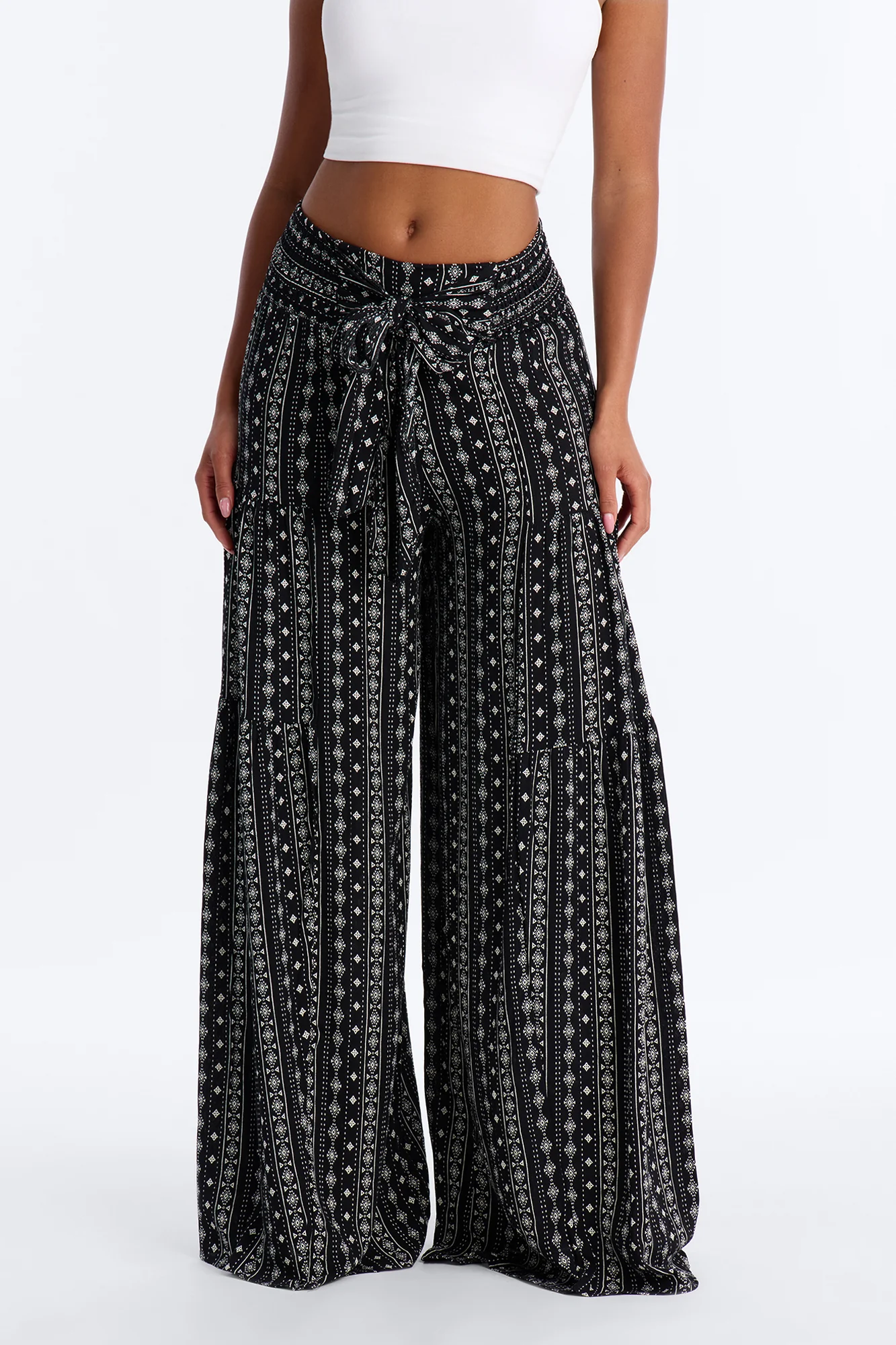 Adina Tie Waist High Rise Wide Leg Pant - Black/combo - Image 2