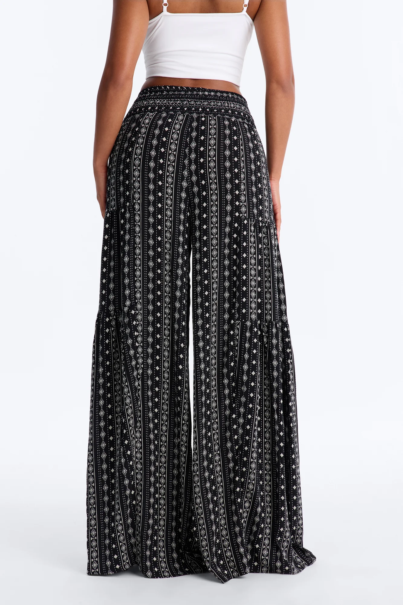 Adina Tie Waist High Rise Wide Leg Pant - Black/combo - Image 4